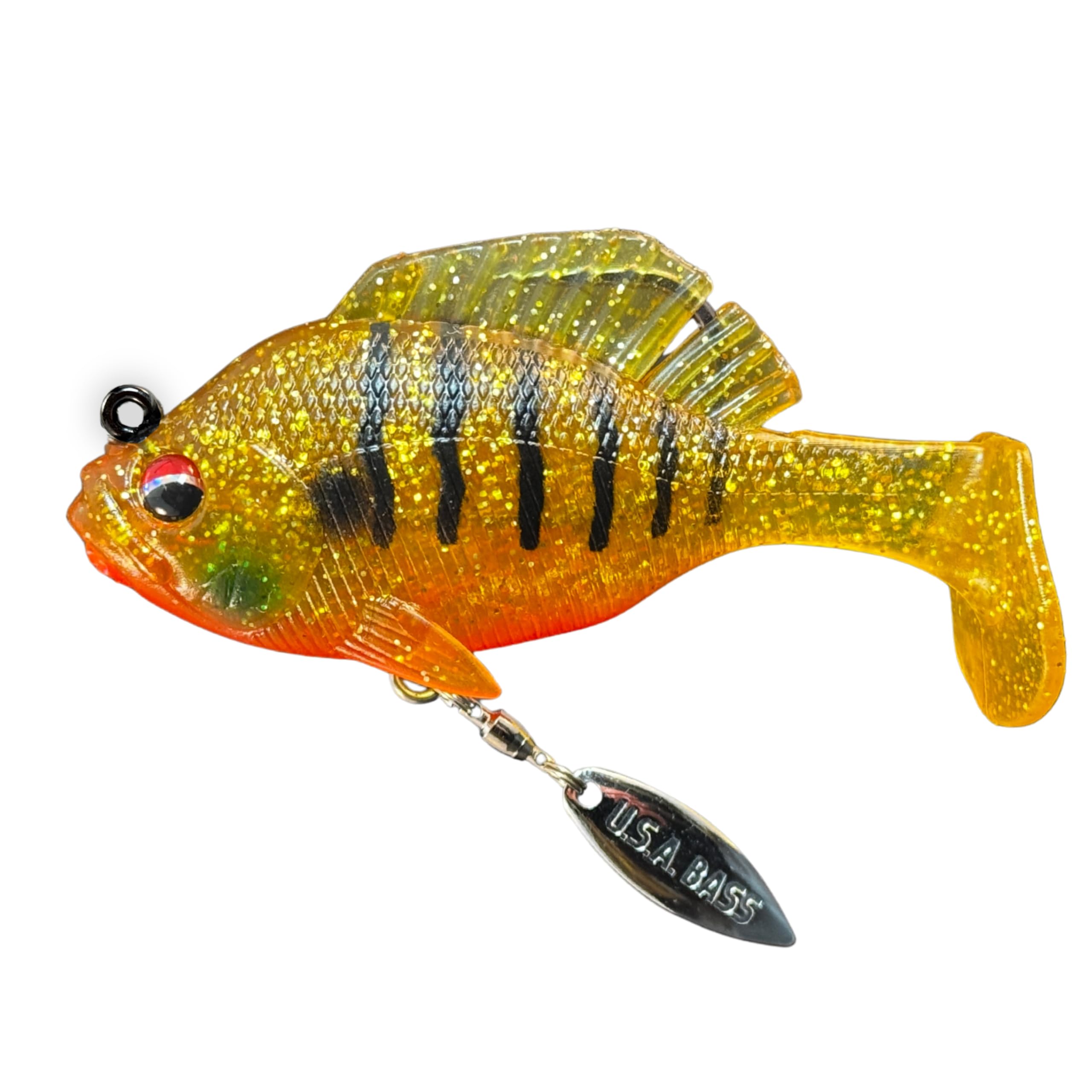 USA Bass Tackle - Hand Poured Underspin Gill - Weedless Gilly Paddletail Sleeper Swimbait with Bass-Tech Soft Plastic & Owner Mega Jig Hook Largemouth