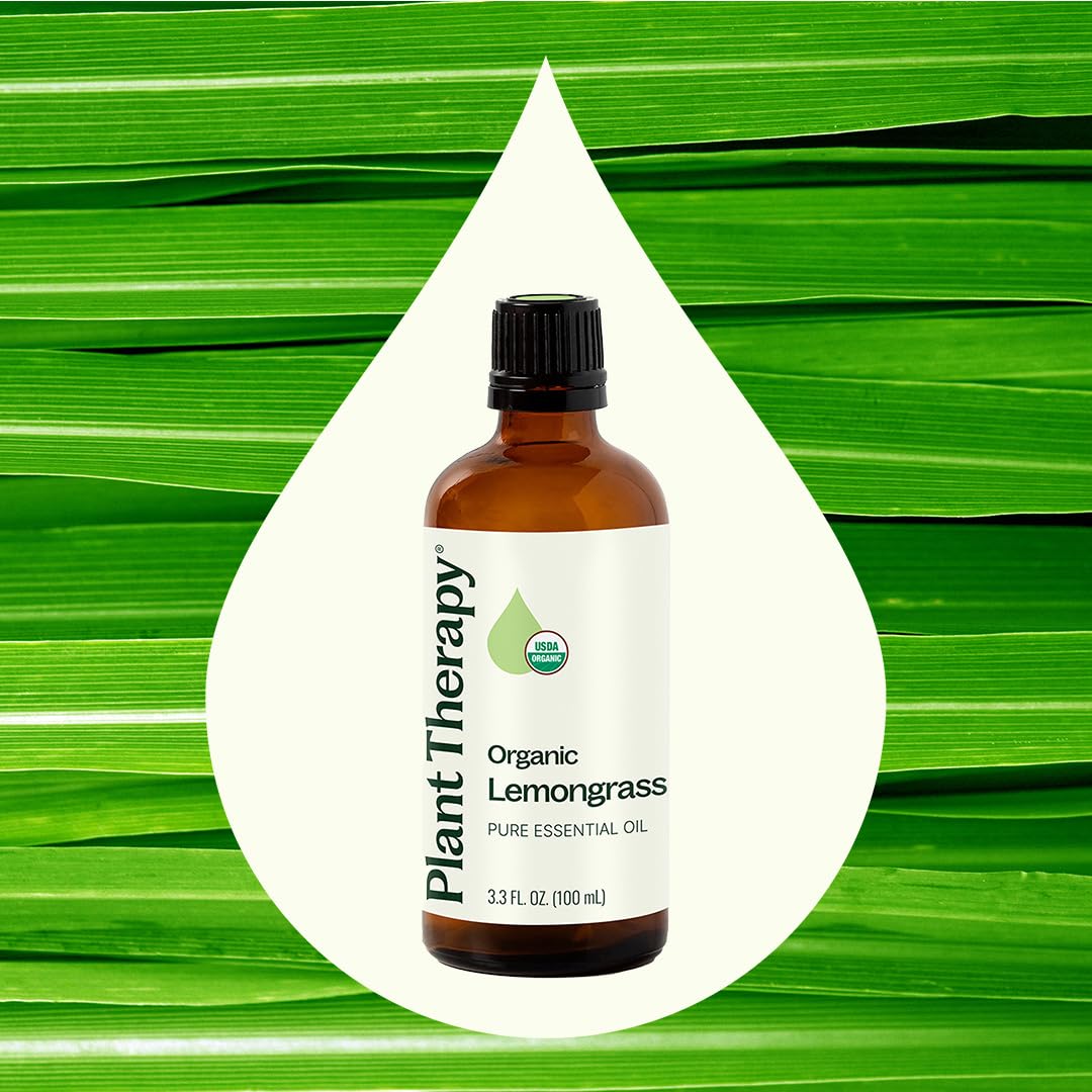 Plant Therapy Organic Lemongrass Essential Oil 100 mL (3.3 oz), 100% Pure, USDA Certified Organic, Undiluted, Aromatherapy, Deodorizing, and Immune Support