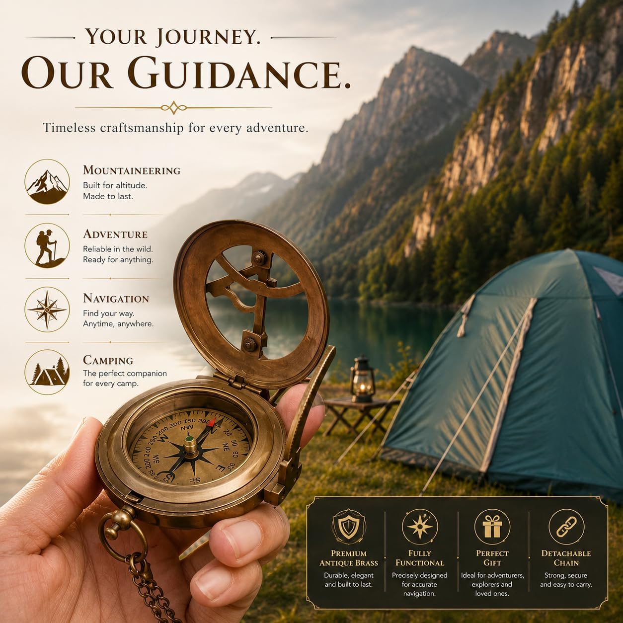 Trust in The Lord Sundial Compass Gift for Boys Proverbs 3:5-6 Antique Brass Engraved Pocket Compass with Leather Case – First Communion, Confirmation, Baptism, Graduation Gift for Men & Teen Boys.