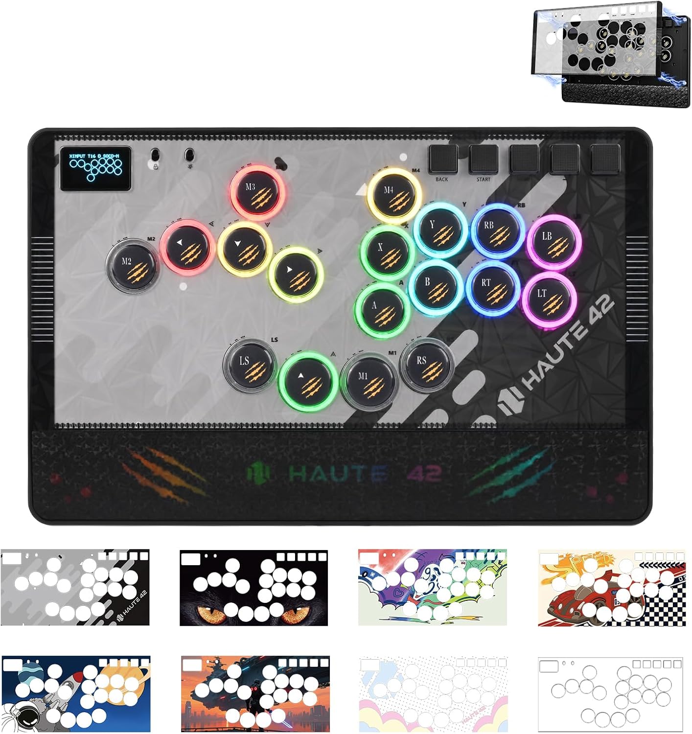 Haute42 Leverless Controller Arcade Stick: Haute42 C-AT Black Leverless Arcade Stick Street Fight for PC/PS3/PS4/Switch Game,Arcade Controller with Cable Security Clasp & TURBO Support Hot Swap & SOCD