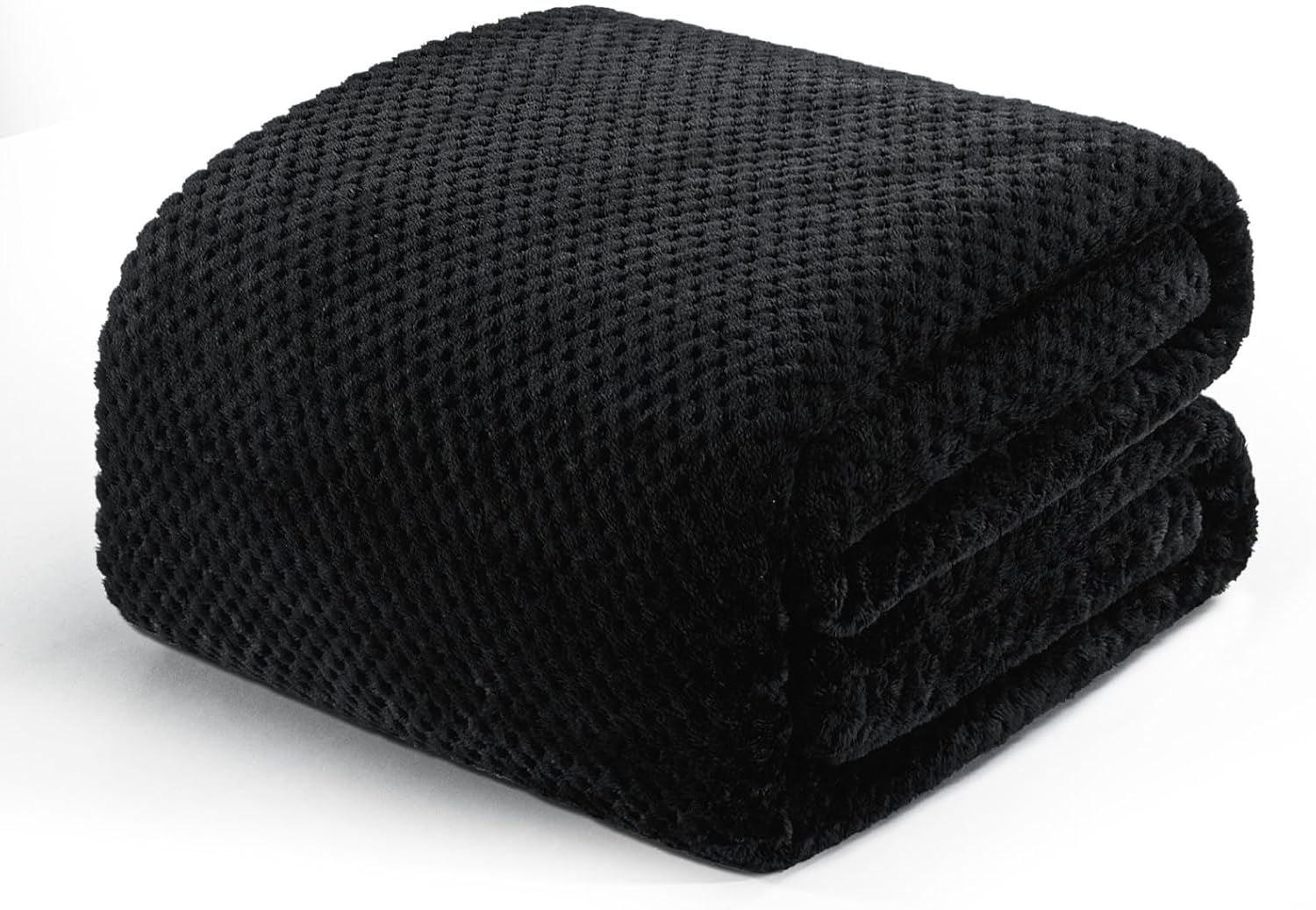 Exclusivo Mezcla Fleece Bed Blanket Twin Size, Super Soft and Warm Blankets for Couch, Sofa and Bed Waffle Textured, Cozy, Fuzzy and Lightweight (Black, 90×66 Inches)
