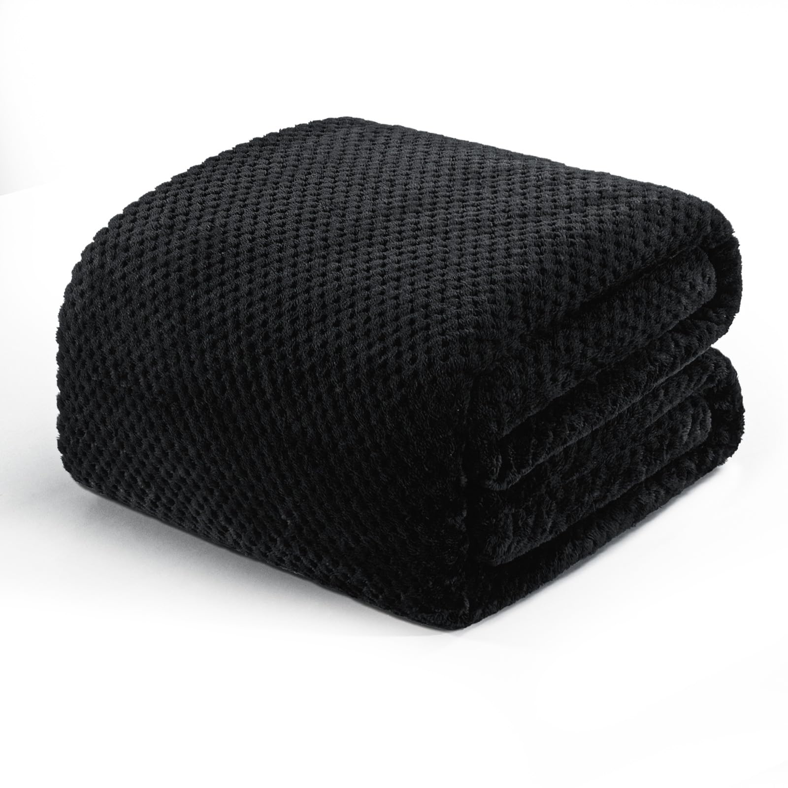 Exclusivo Mezcla Manta para Cama y Sofá, con Jacquard 3D de Gofre, Manta Polar Suave y Cálida, para Toda Estación, Lavable a Máquina y Secable, 220 x 240 cm, Negro OEKO-TEX STANDARD 100