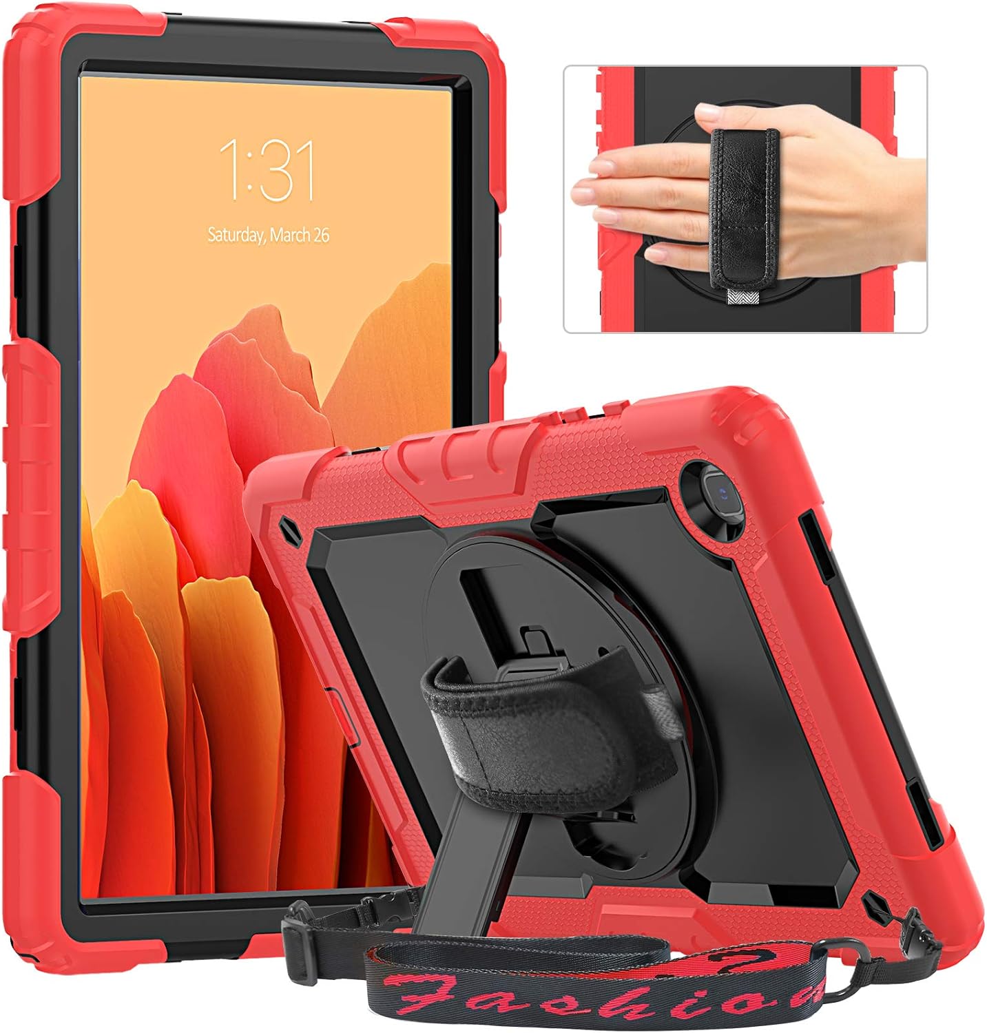 60% Off Discount Timecity Case Compatible with Samsung Galaxy Tab A7 10.4 inch (SM-T500/T505/T507, 2020 Release), Protective Case with Built-in Screen Protector & Swivel Kickstand & Hand Strap Shoulder Strap Case-Red