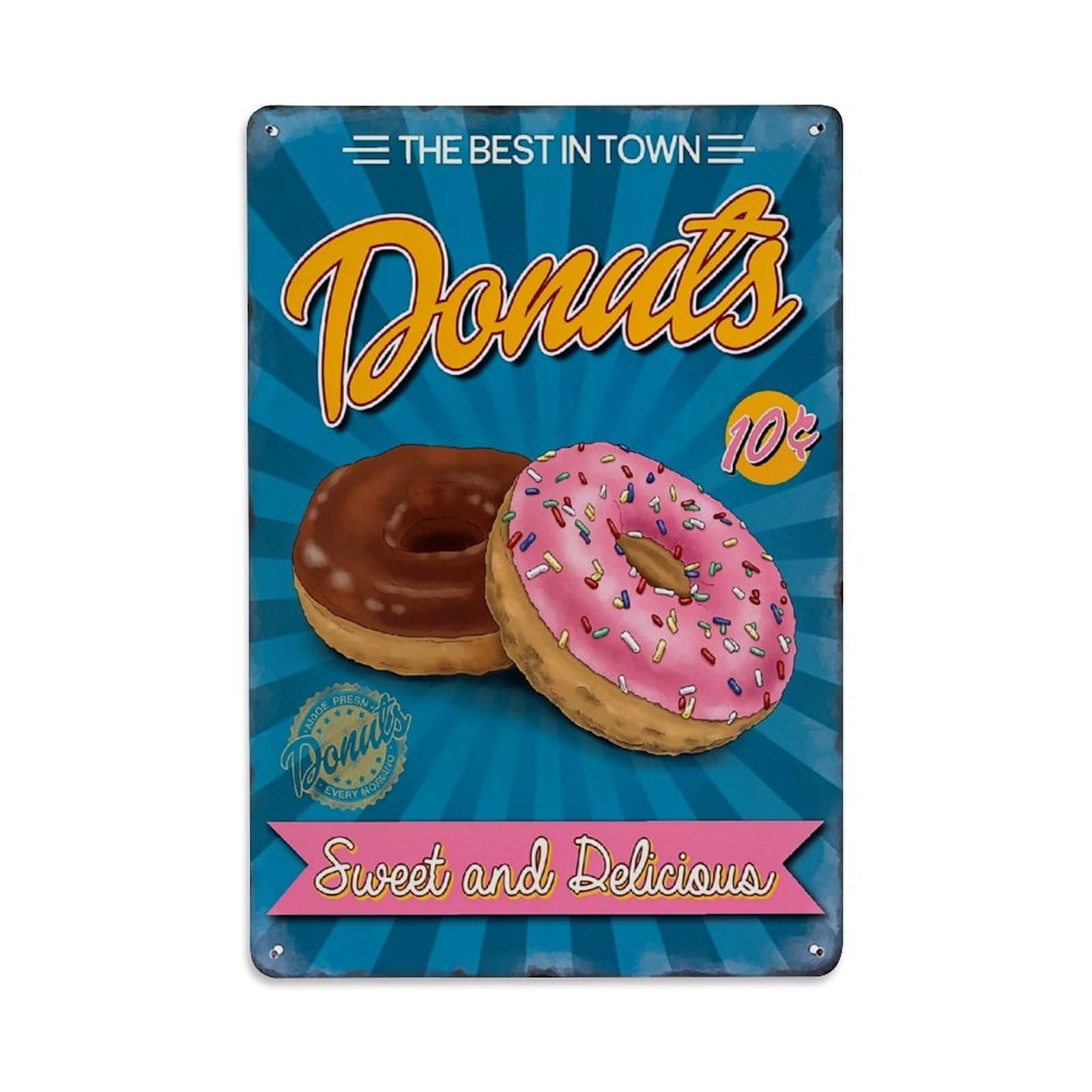 Jdyaojiesheng Vintage Donuts Chocolate Pink Sprinkles Sweet Tin Sign Retro Metal Wall Decor Metal Poster, Home Bar Garage Farmhouse Cafe Wall Art Decoration 8X12inches