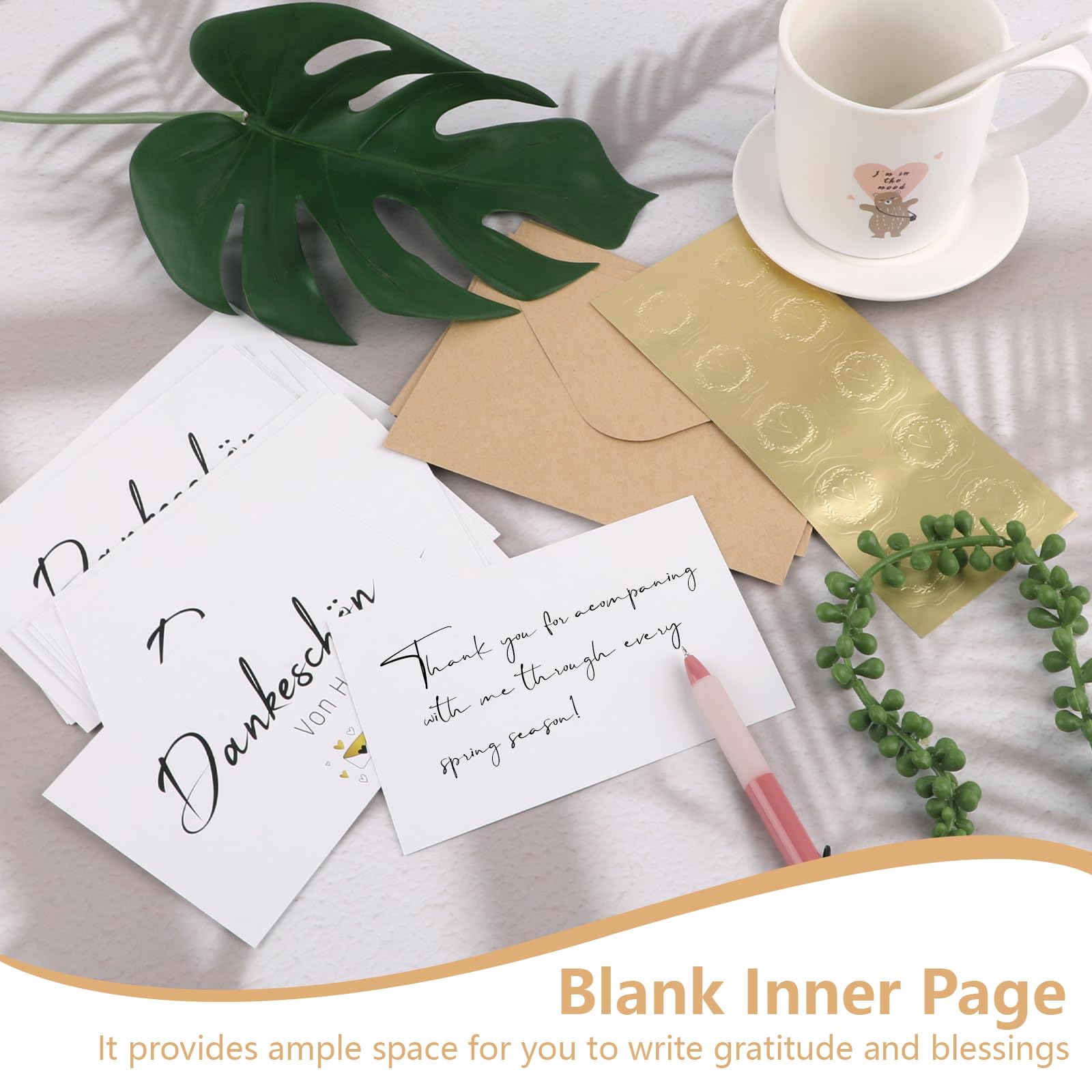 YUZNA 20 Stück Dankeskarten Set Mit Umschlägen & Gold Siegeln - Kraftpapier Karten Für Lehrer, Kollegen, Freunde