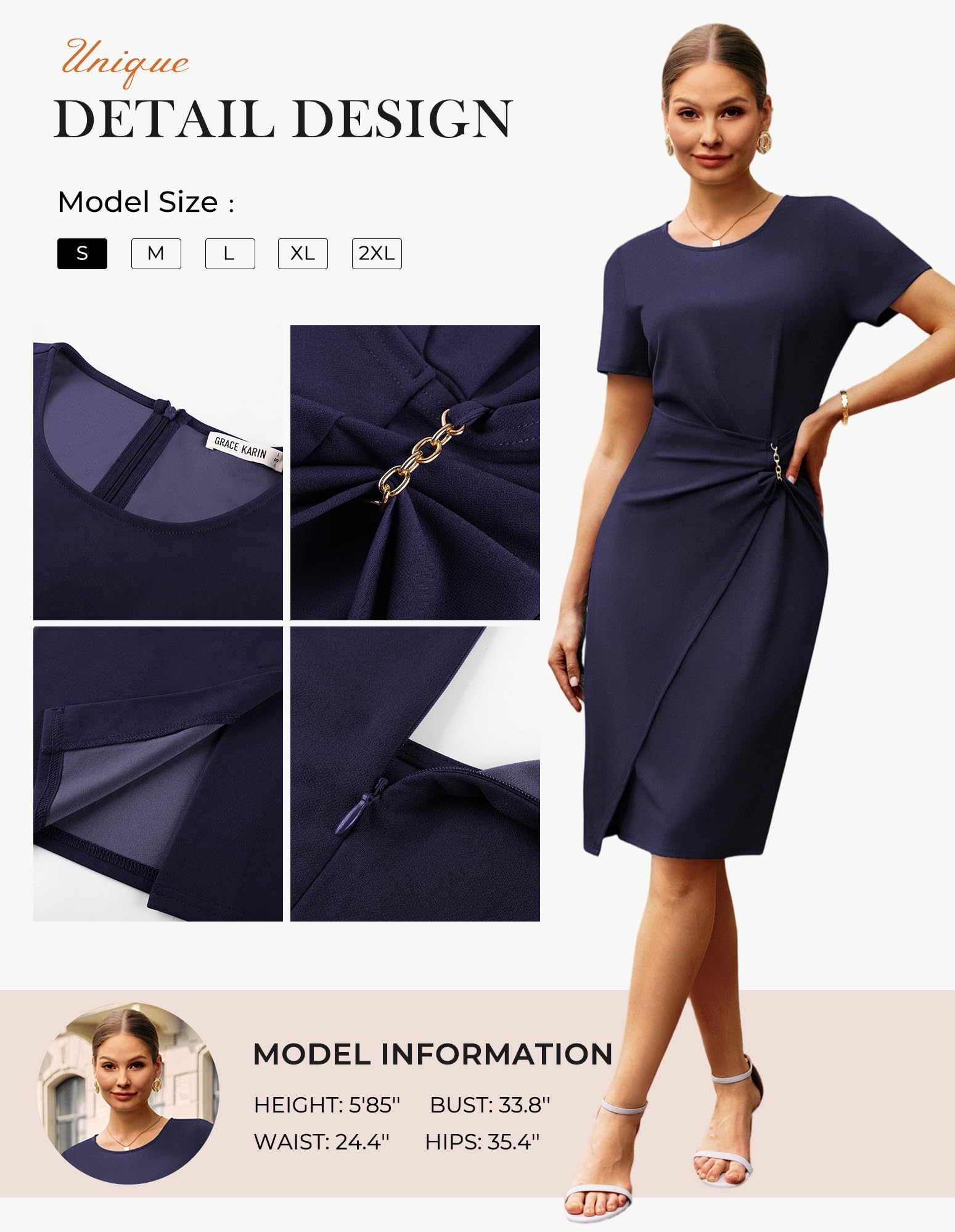 GRACE KARIN Robe moulante pour femme - Col rond - Robe fourreau formelle