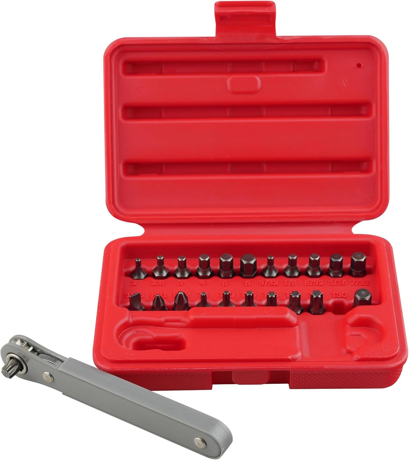 K451 Ultra Low Profile Screwdriver Bit Set with Mini Ratchet Wrench, 1/4-Inch Drive, 23-Piece