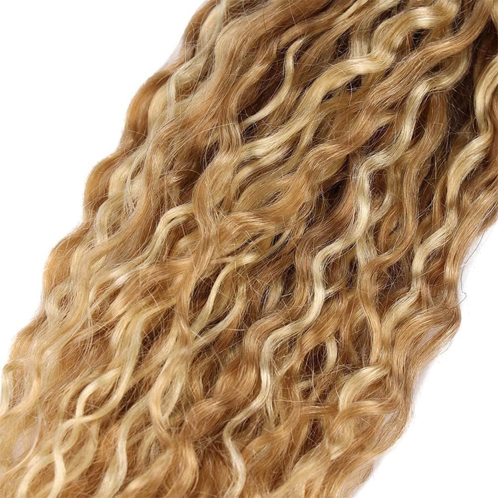 P27/613 Human Hair Bundles Honey Blonde Curly Weave Bundles Human Hair Ombre Blonde Kinky Curly Bundles Double Weft Brazilian Remy Hair Extensions Soft And Silky for Black Women (20 22 24 Inch)