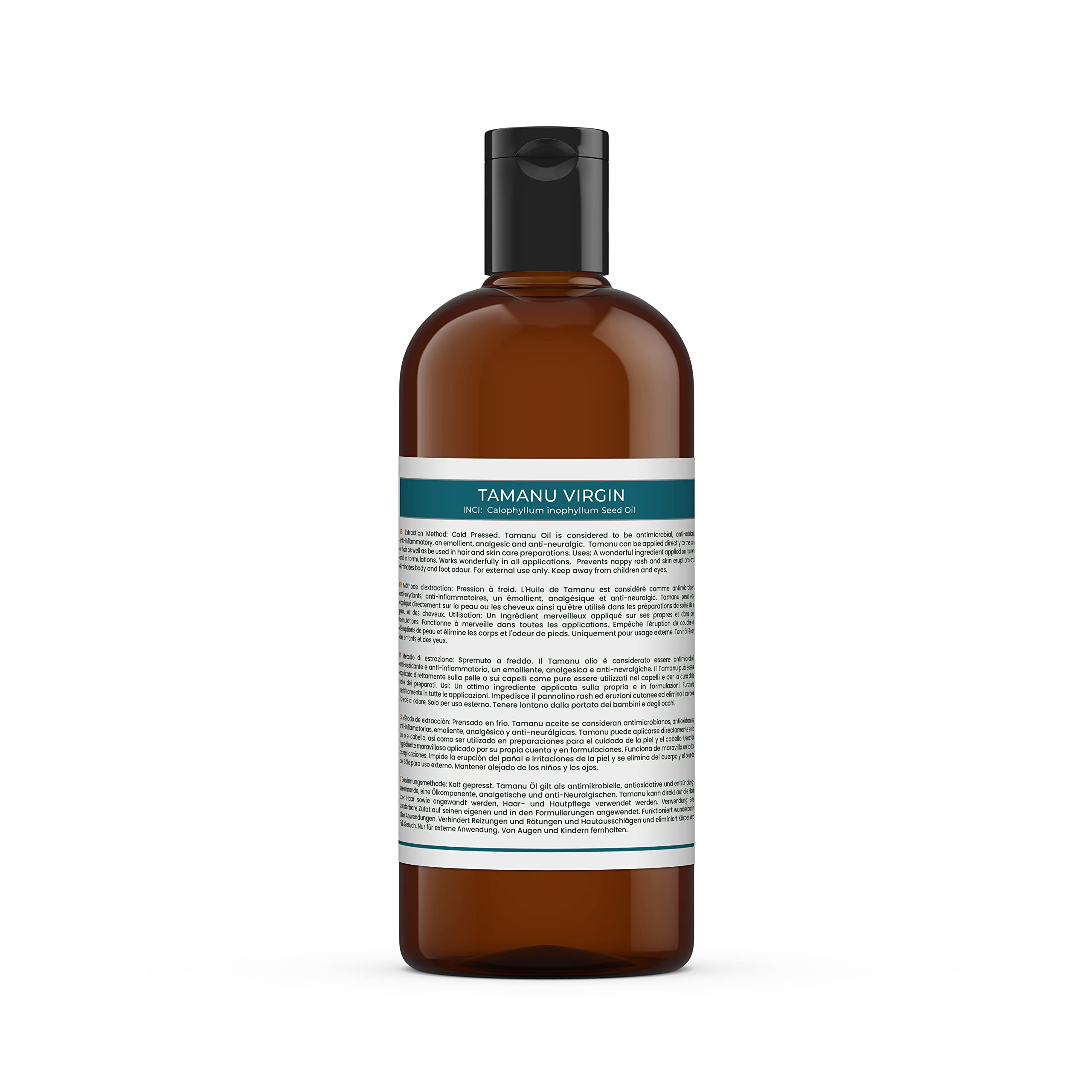 Mystic Moments | Olio vettore di tamanu vergine biologico | 500ml | Olio vettore di tamanu vergine biologico per pelle, capelli, massaggio e formule cosmetiche.