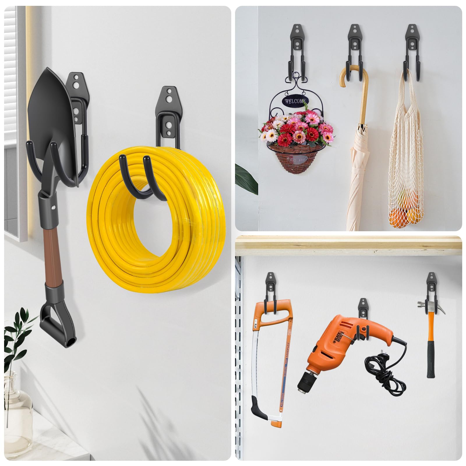 Hose Hanger Hook 3-H Garden Hose Holder Wall Mount Pack,Solid