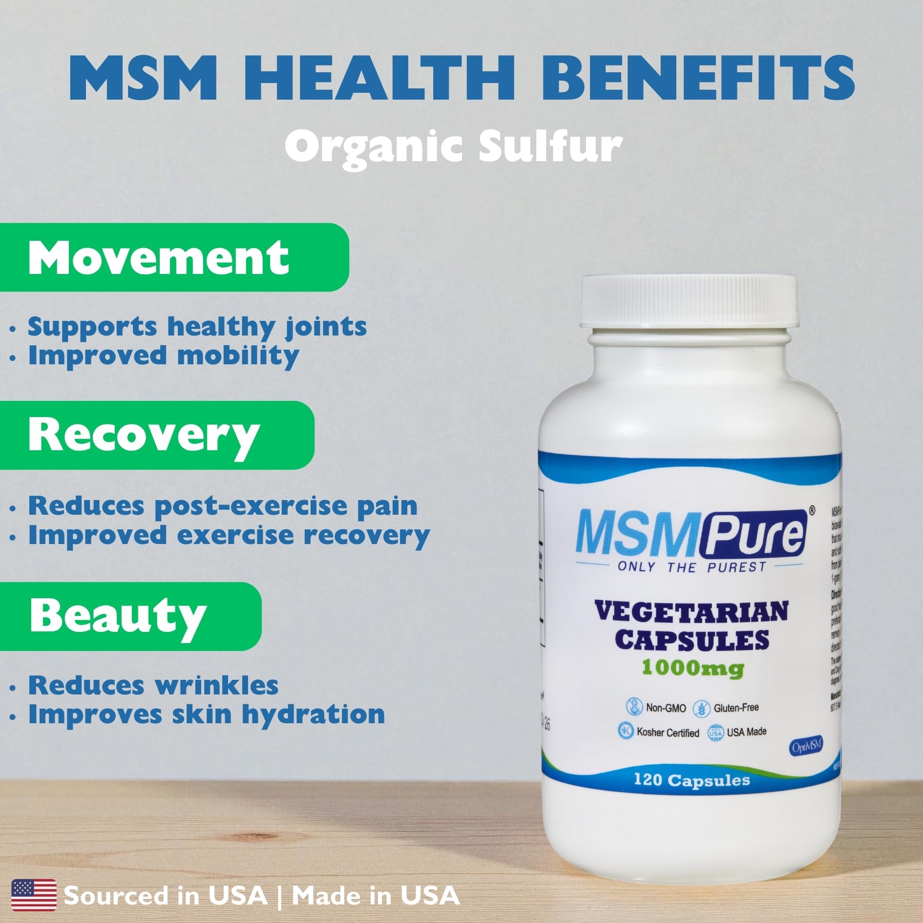 KALA HEALTH MSMPure 1000mg MSM Vegetarian Capsules, 120 Count — Amazon image 2