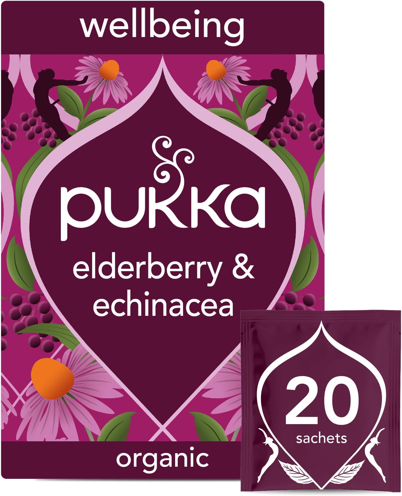 Pukka Herbs - Organic Herbal Tea Elderberry & Echinacea with Elderflower - 20 Tea Bags