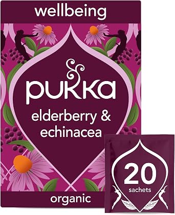 Pukka Herbs - Organic Herbal Tea Elderberry & Echinacea with Elderflower - 20 Tea Bags