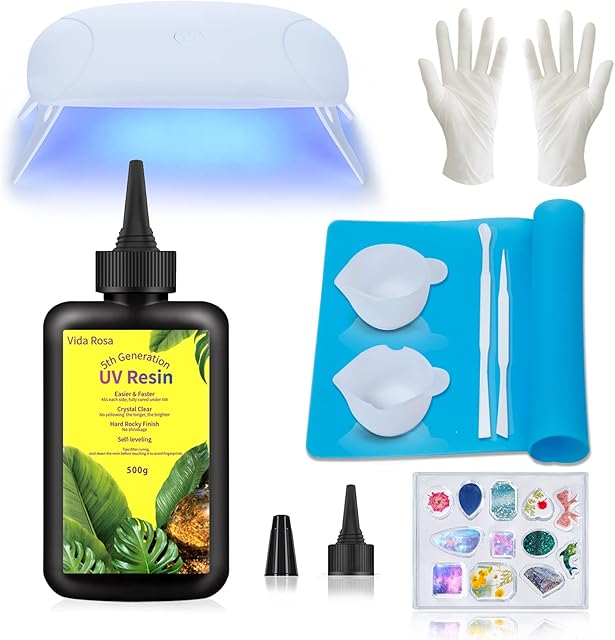 VidaRosa UV Resin Kit with uv lamp, Super Crystal Clear Hard Resin Glue Sunlight Curing UV Resin Starter Kit for Beginners