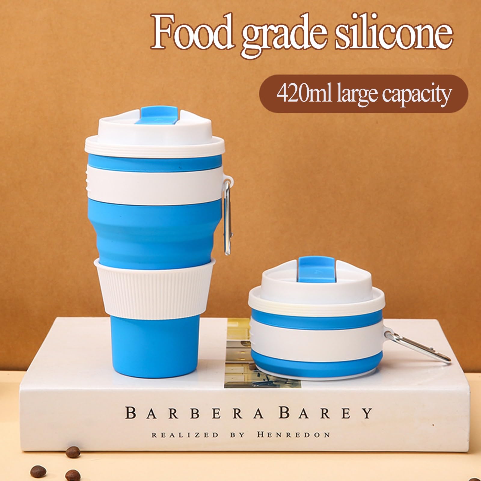 gobelet pliable, Silicone portable, étanche, réutilisable, comprend un mousqueton, idéal for le café, thé, la randonnée, camping et les activités de plein air(Green,L)