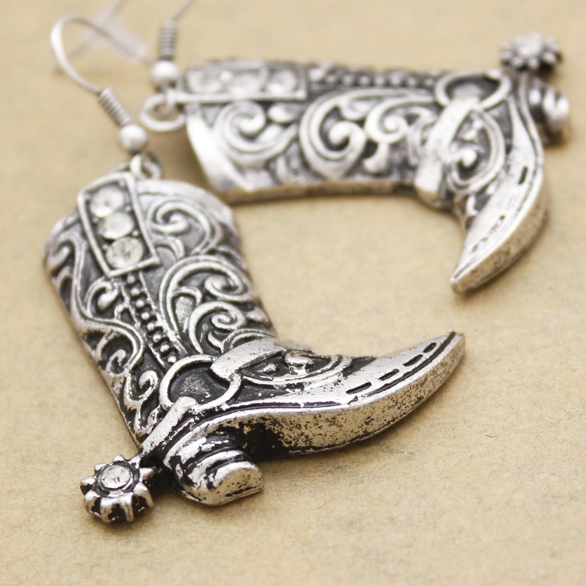 Miniatura 3 de RechicGu Botas vaqueras del oeste del oeste de Texas con diseño de espur colgantes, aretes colgantes de Rodeo Boho