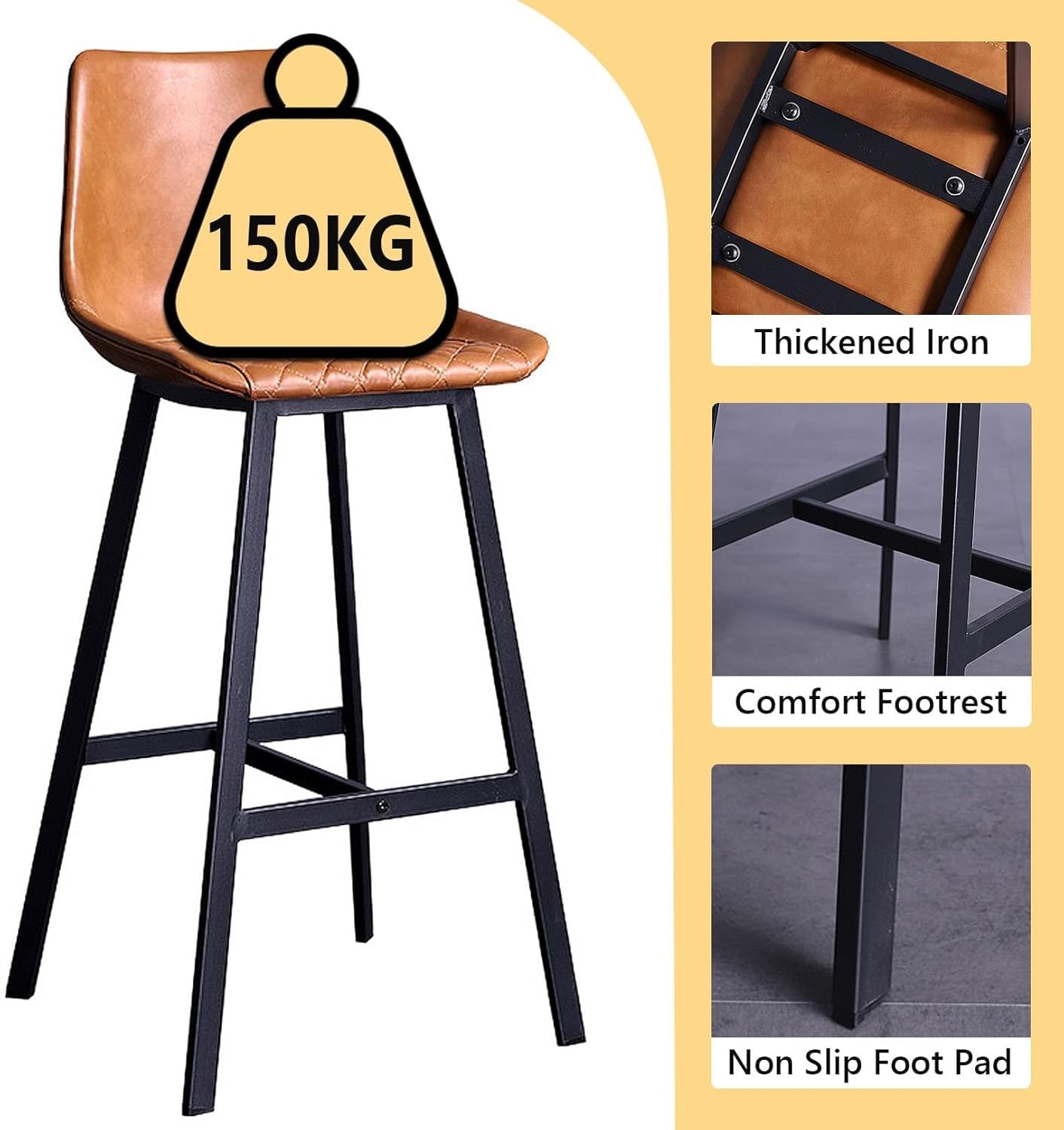 Tabourets de Bar en Similicuir Marron avec Dossier - Chaises élégantes à Hauteur de comptoir pour îlot de Cuisine et Coin Repas, 75 cm (30 po), Assise Durable et Confortable, 1 pièce