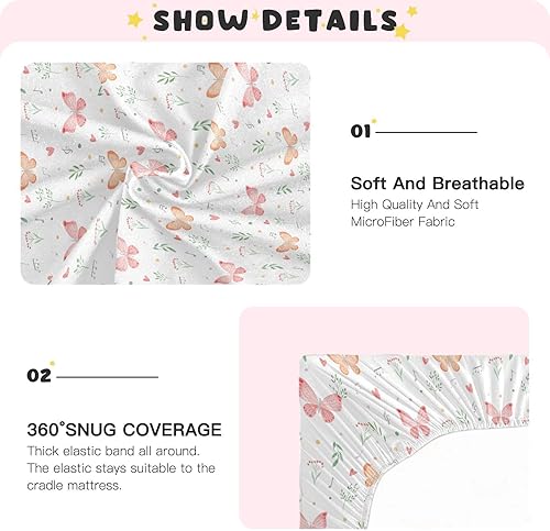 Miniatura 4 de Cartoon Butterflies Crib Sheets - Stretchy Fitted Crib Sheets for Boys Girls, Unisex Cozy Baby Crib Sheet 27 x 39 x 5 Inches