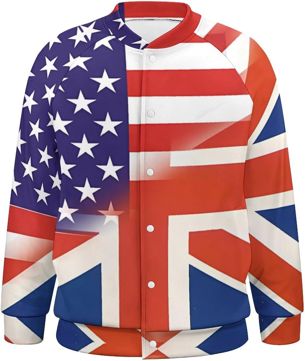 US British Combined Flag Novelty Men's Baseball Jackets Causal Sweatshirt Button Top Long Sleeve Coat