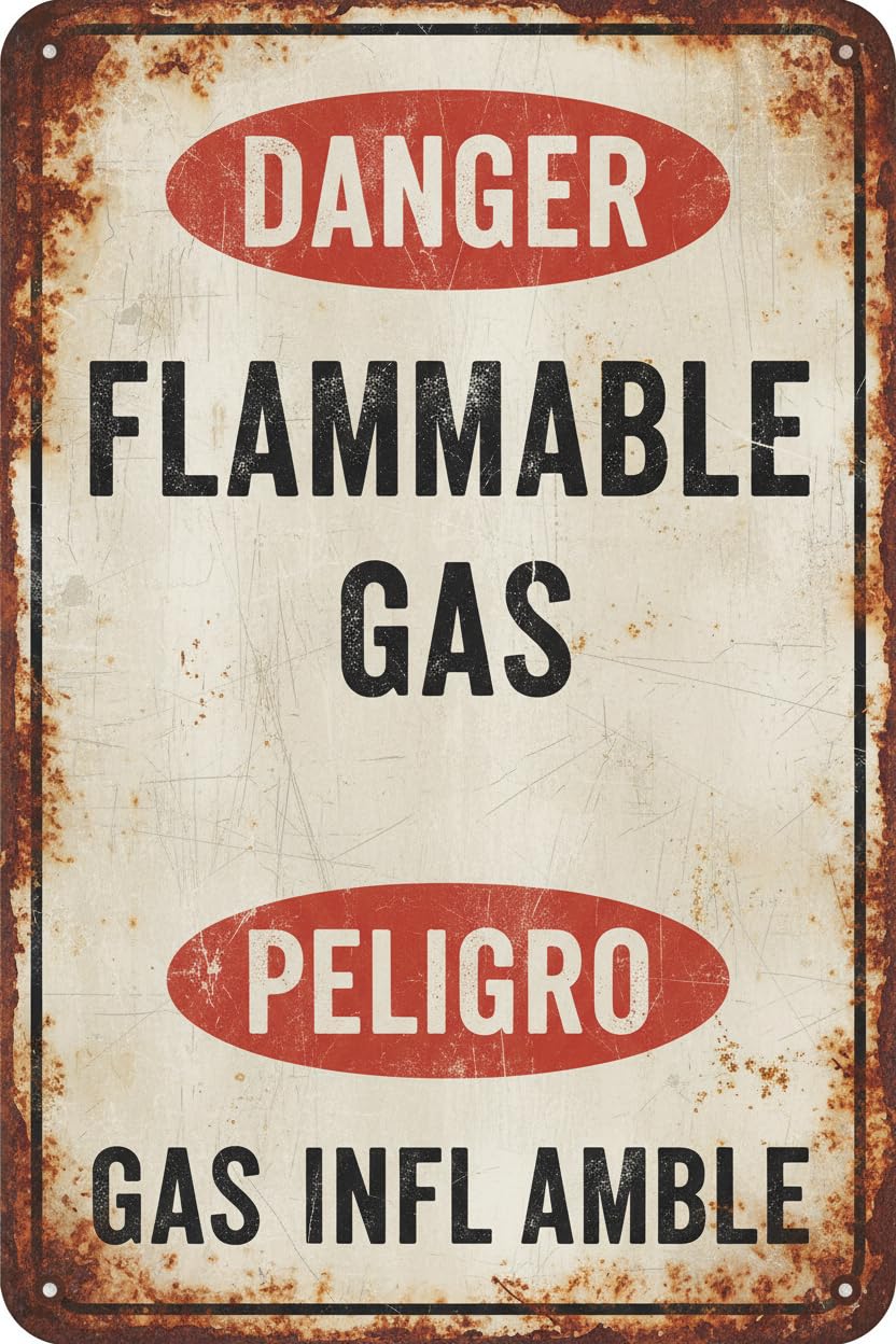 Wall Decor Bilingual Osha Danger : Flammable Gas - Hazmat Chemical Safety Sign Metal Sign 8x12Inch Clear Signage For S, Fences Vintage Signs Aluminum Plates Printed