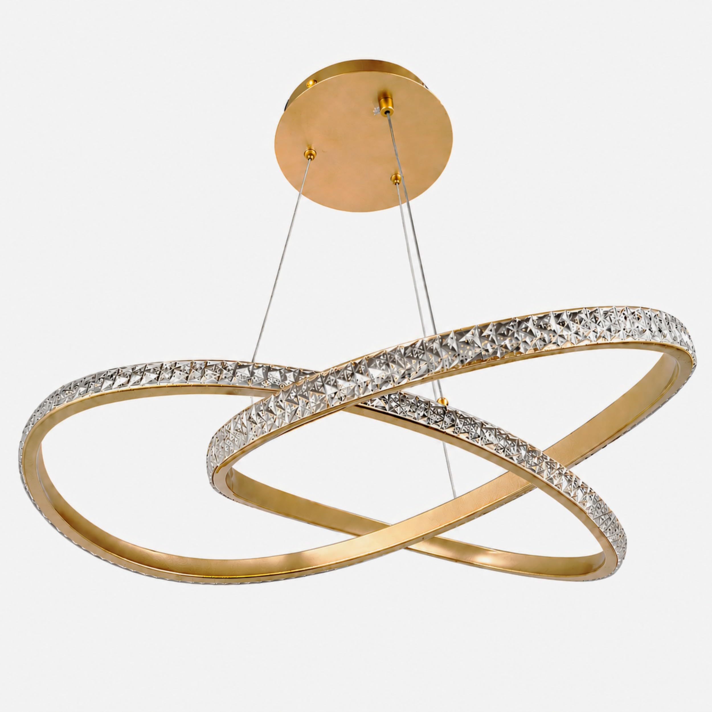 Moderne LED Deckenleuchte Gold Dimmbar Fernbedienung, 72W 7500lm Hängelampe Ringe Pendelleuchte Wohnzimmer Schlafzimmer Esszimmer, Kristall Kronleuchter CCT Lichtfarbe Memory-Funktion