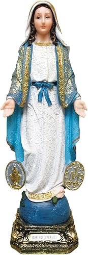 Estatua de Nuestra Señora del Milagro, estatua de María, escultura católica, manos estiradas (12 pulgadas)