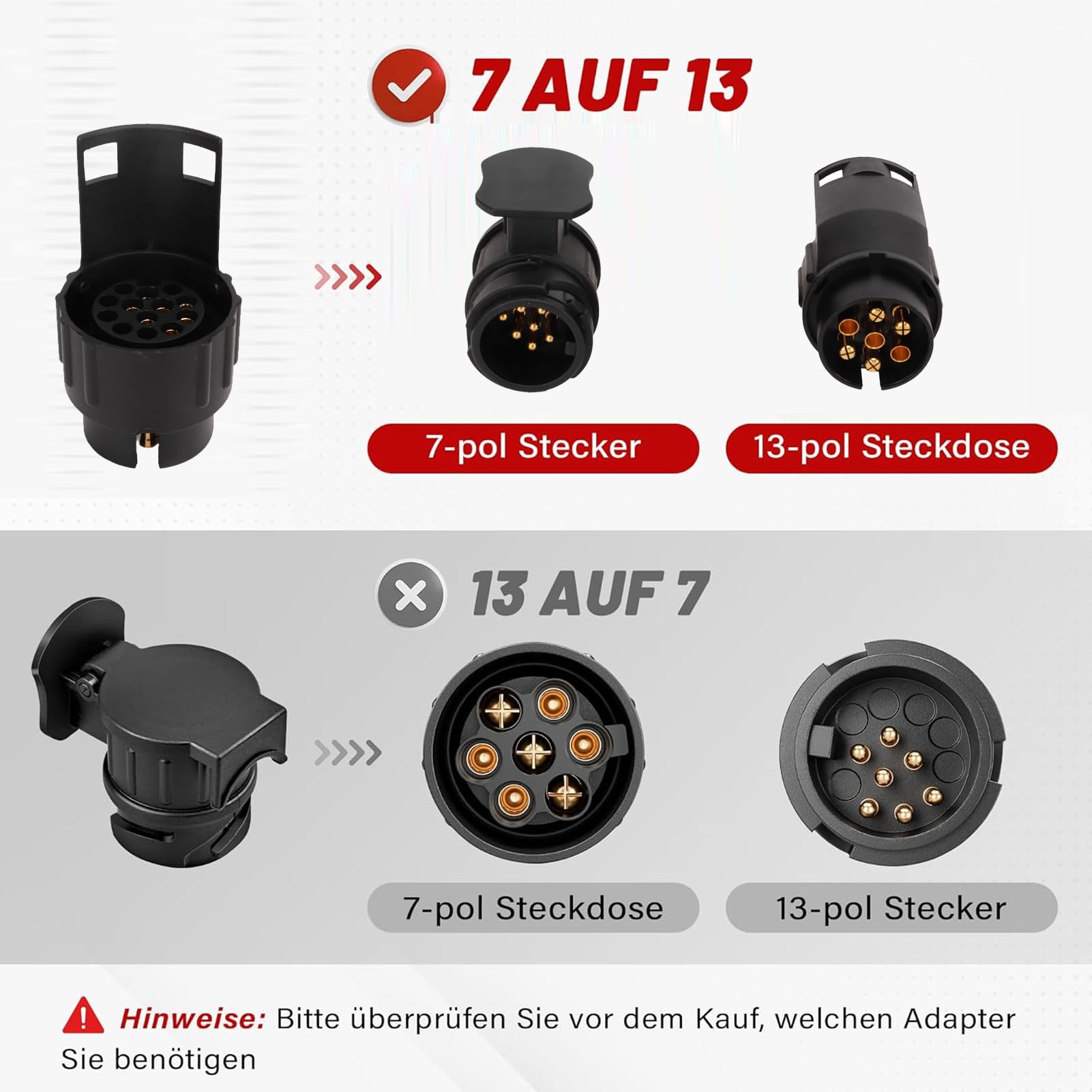 7 Pin do 13 Pin i 13 Pin do 7 Pin Przyczepy Gniazdo Elektryczne Zestaw Adapterów do Holowania Przejściówka do Gniazda dla Ue Wtyczki Przyczepy