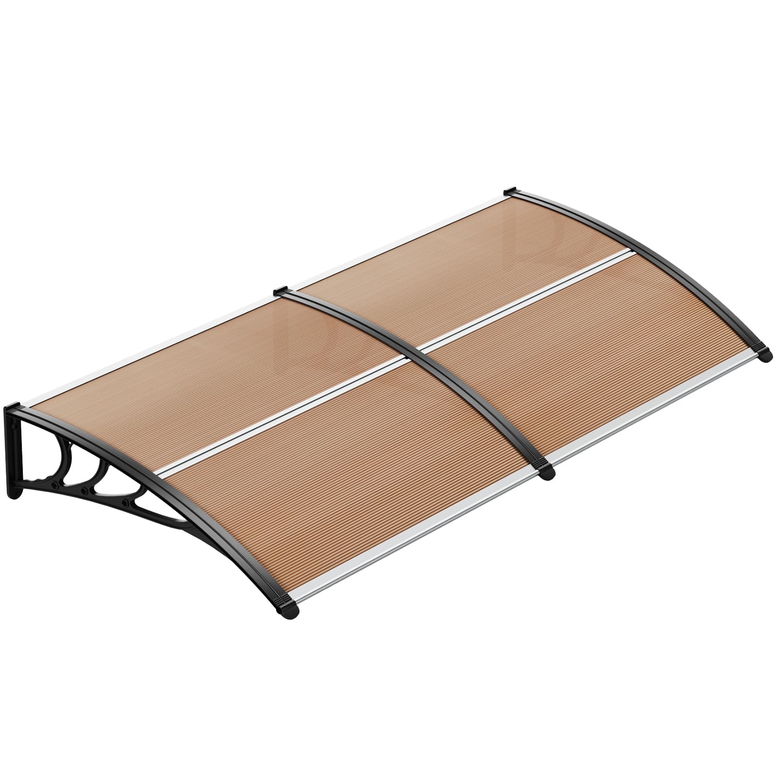LIFERUN Pensilina Tettoia per Porta Balcone Esterno, 190 x 98.5 cm, Tetto Policarbonato Alveolare Trasparente, Protezione solare e dalla pioggia,Marrone scuro