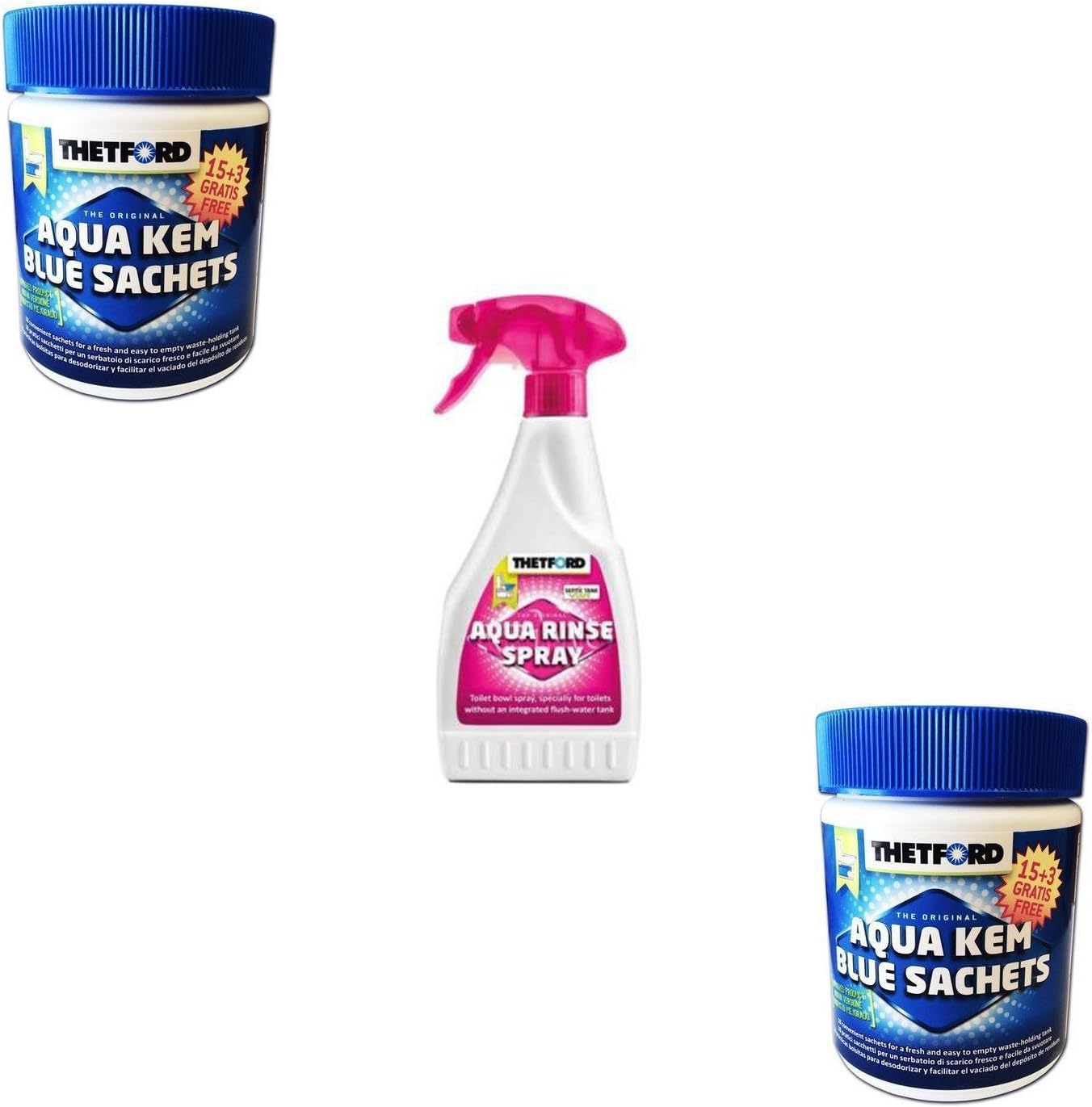 2 Packs Aqua Kem Sachets 15 + 3 Bags + Aqua Rinse Spray