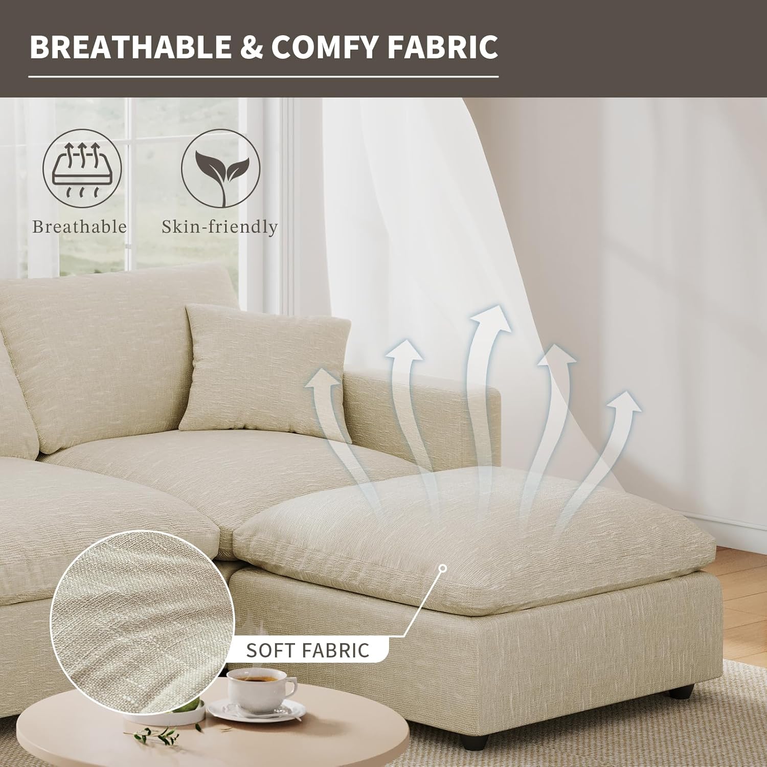 Cloud Couch Modular Sectional Sofa, Modern Convertible Deep Seat Sofas with Ottoman, 4 Seater L-Shaped Comfy Couches for Living Room Apartment Lounge, Down Filled, Removable & Washable Cushion Covers