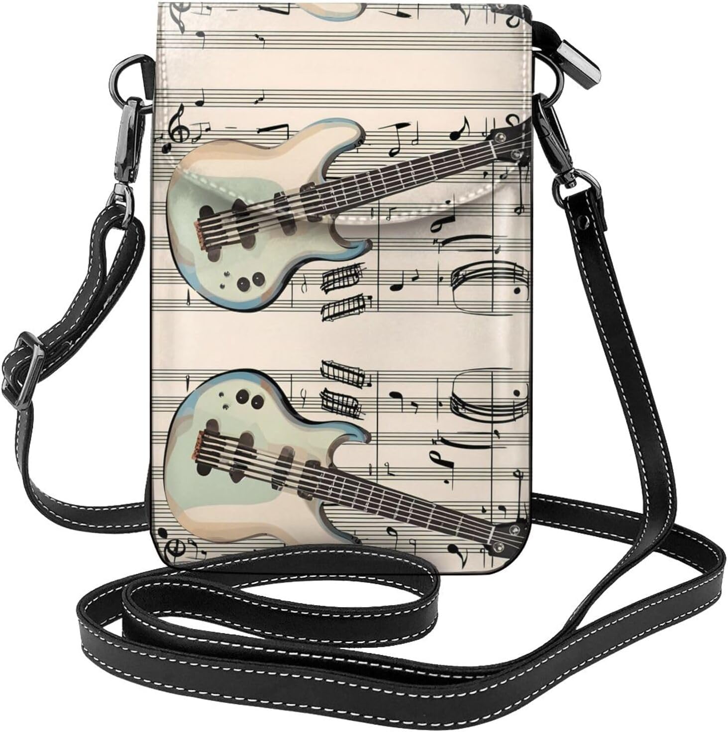 Guitar Bass Music Musical Instruments Pattern Leather Crossbody Flap Phone Bag - Versatile Gift for Women Walking, Camping, Shopping, and Travel