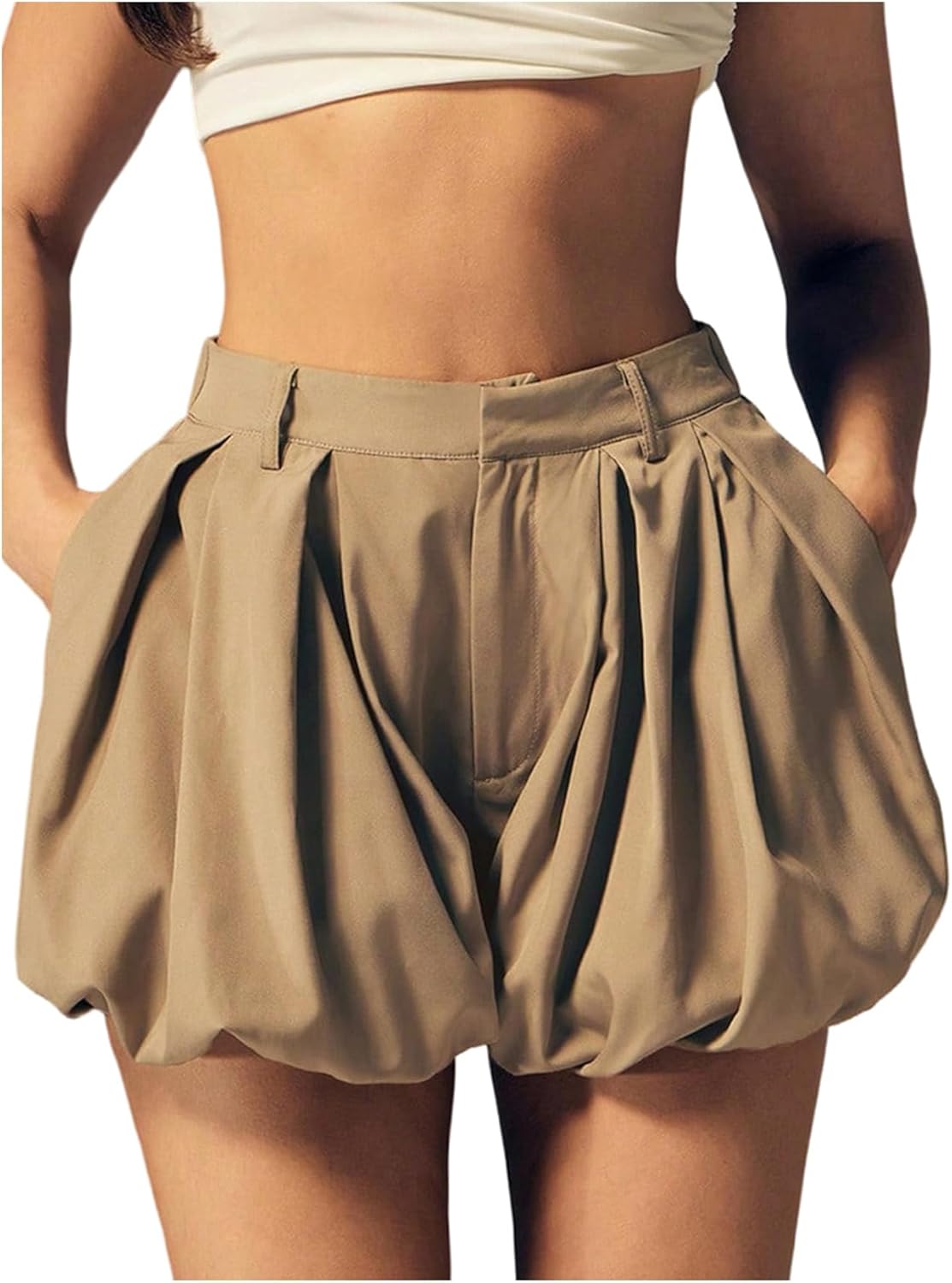 SOLY HUX Women's Y2k Bubble Shorts High Waisted Puffy Balloon Summer Mini Shorts with Pockets