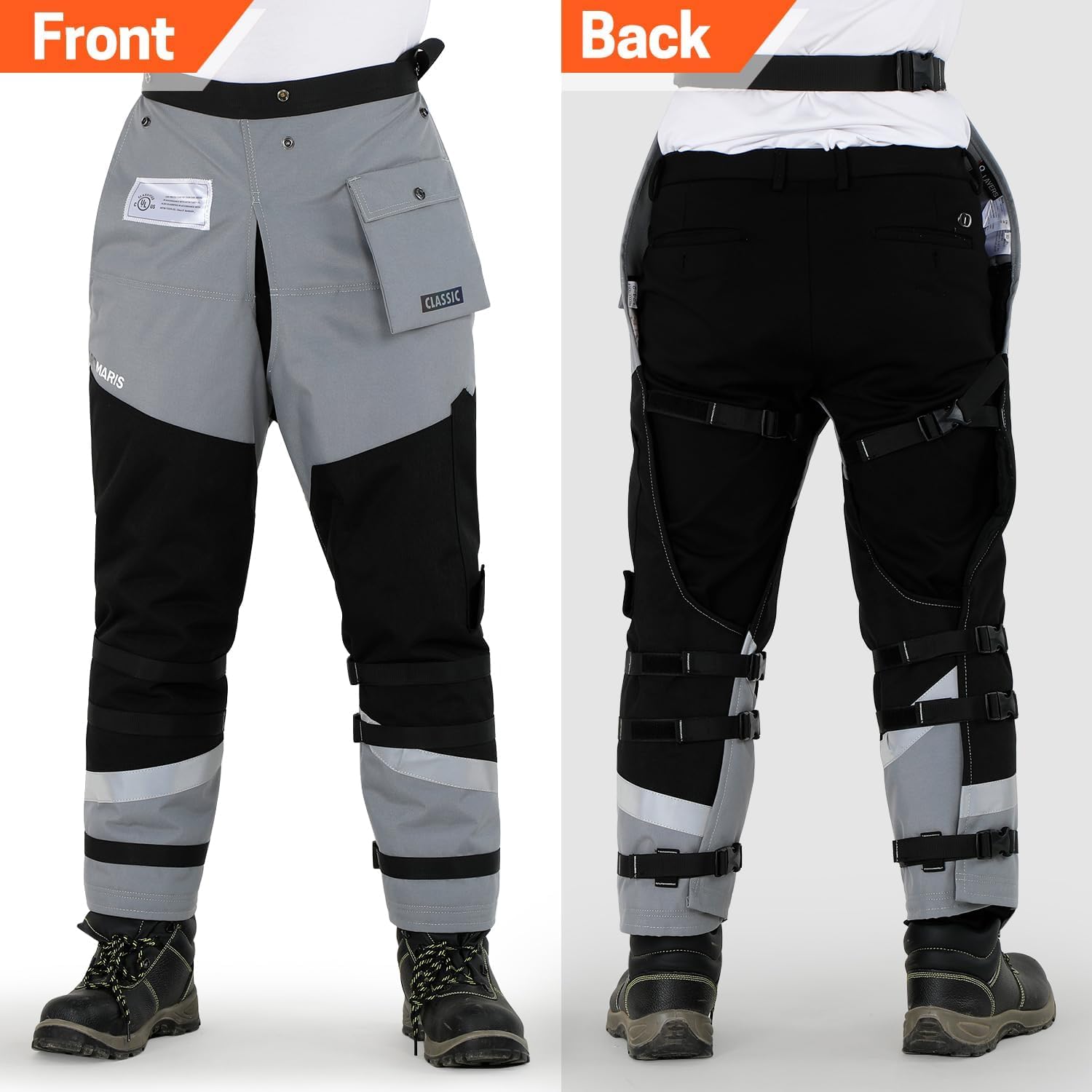 8 Layers Chainsaw Chaps, Heavy Duty Chain Saw Safety Equipment with Adjustable Belt and Gear Pocket, Classic D