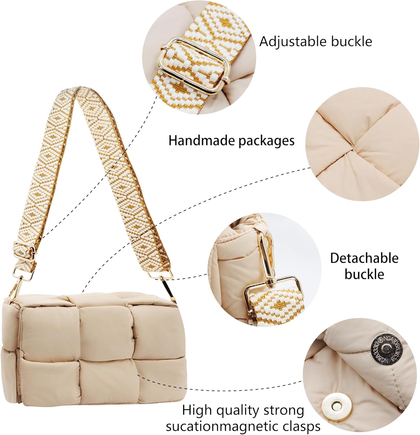 NAARIIAN Shoulder bags for women, Lightweight small puffer purses waterproof, handwoven puffy bag crossbody handbag