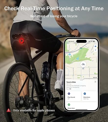 Miniatura 2 de Luz trasera inteligente recargable para bicicleta con Apple Find My (solo iOS), IP65 impermeable, 5 modos, puertos USB-C, parte trasera de seguridad