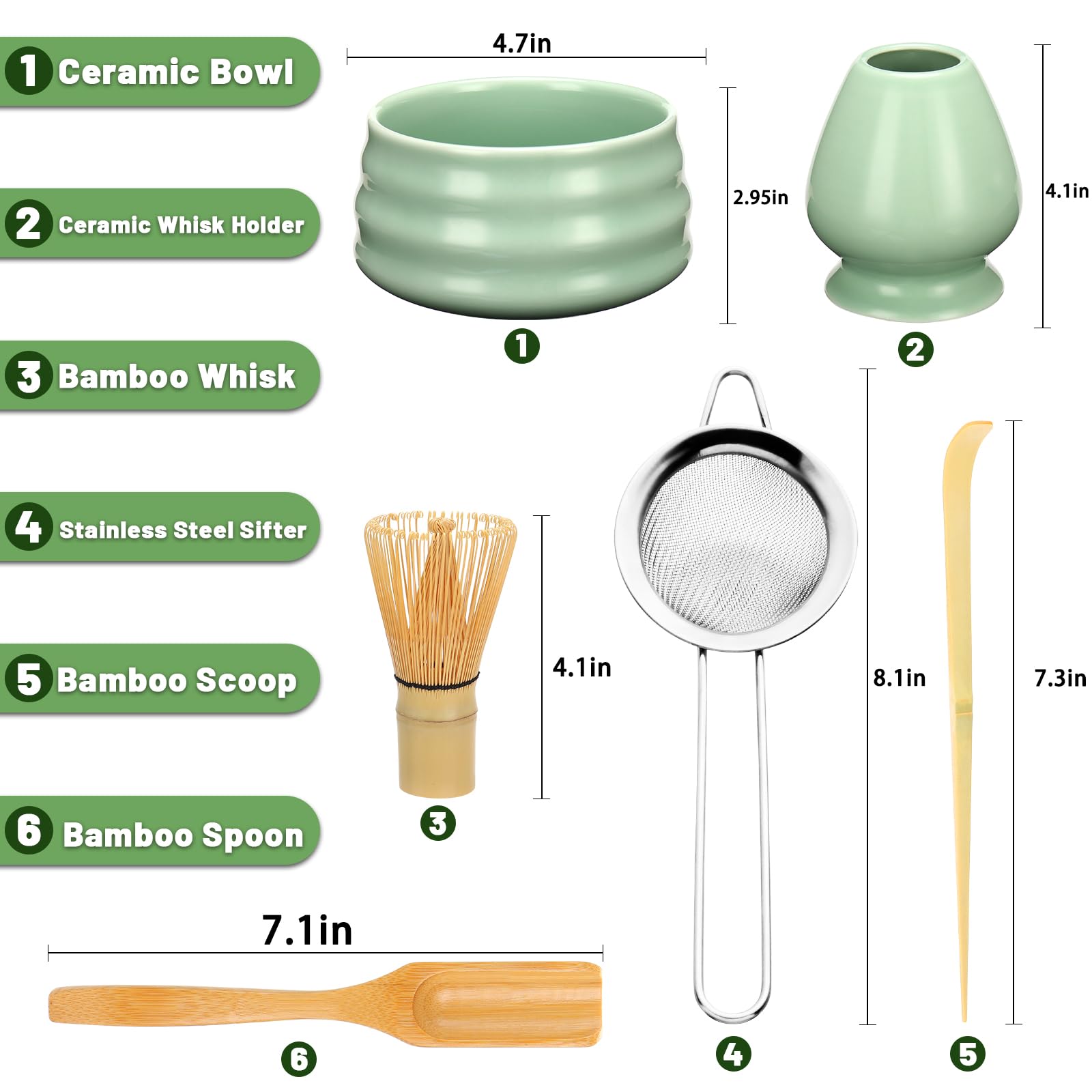 Geebuzz Matcha Whisk Set, Matcha Bowl and Bamboo Matcha Whisk, Scoop, Spoon, Sifter, Whisk Holder - Image 2