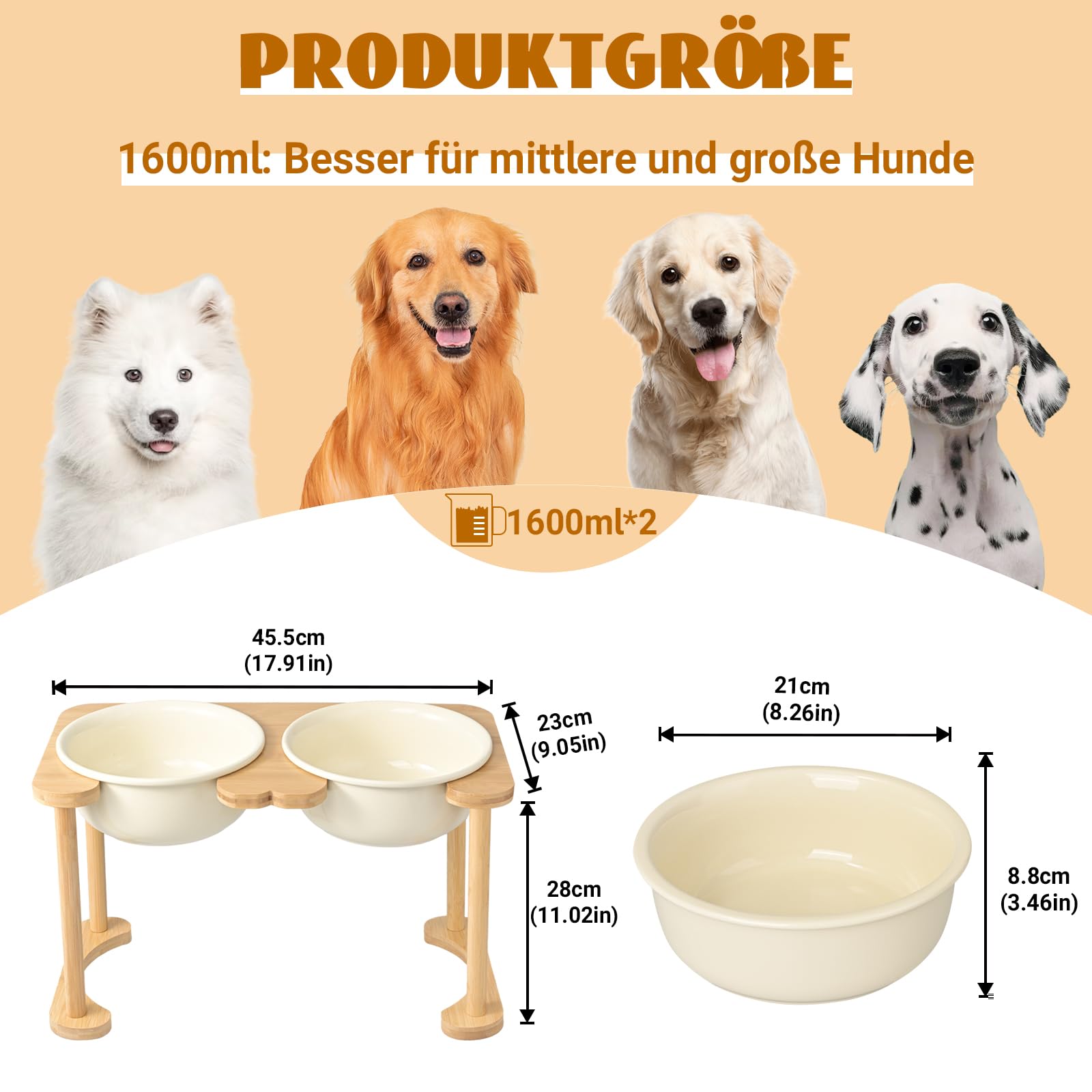 SPUNKYJUNKY Futterstation Hund Erhöht Hundenapf Keramik Erhöhter Futternapf für Hunde und Katzen (1600ml, Beige)