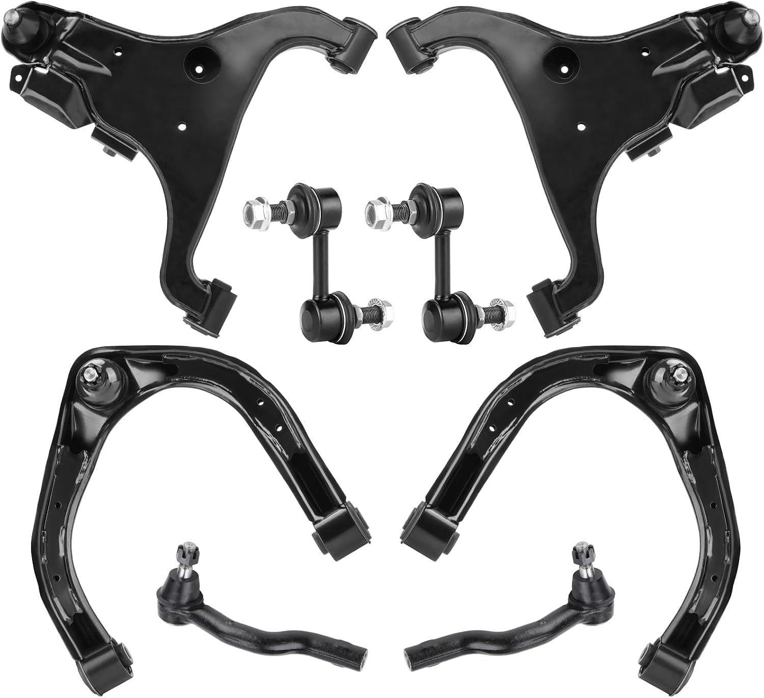 8 PCS Front Upper & Lower Control Arm w/Ball Joint for 04-10 Infiniti QX56, 04-15 Nissan Pathfinder Armada Titan, Outer Tie Rods End + Sway Bars Suspension Kit K620650 K620649 K620512
