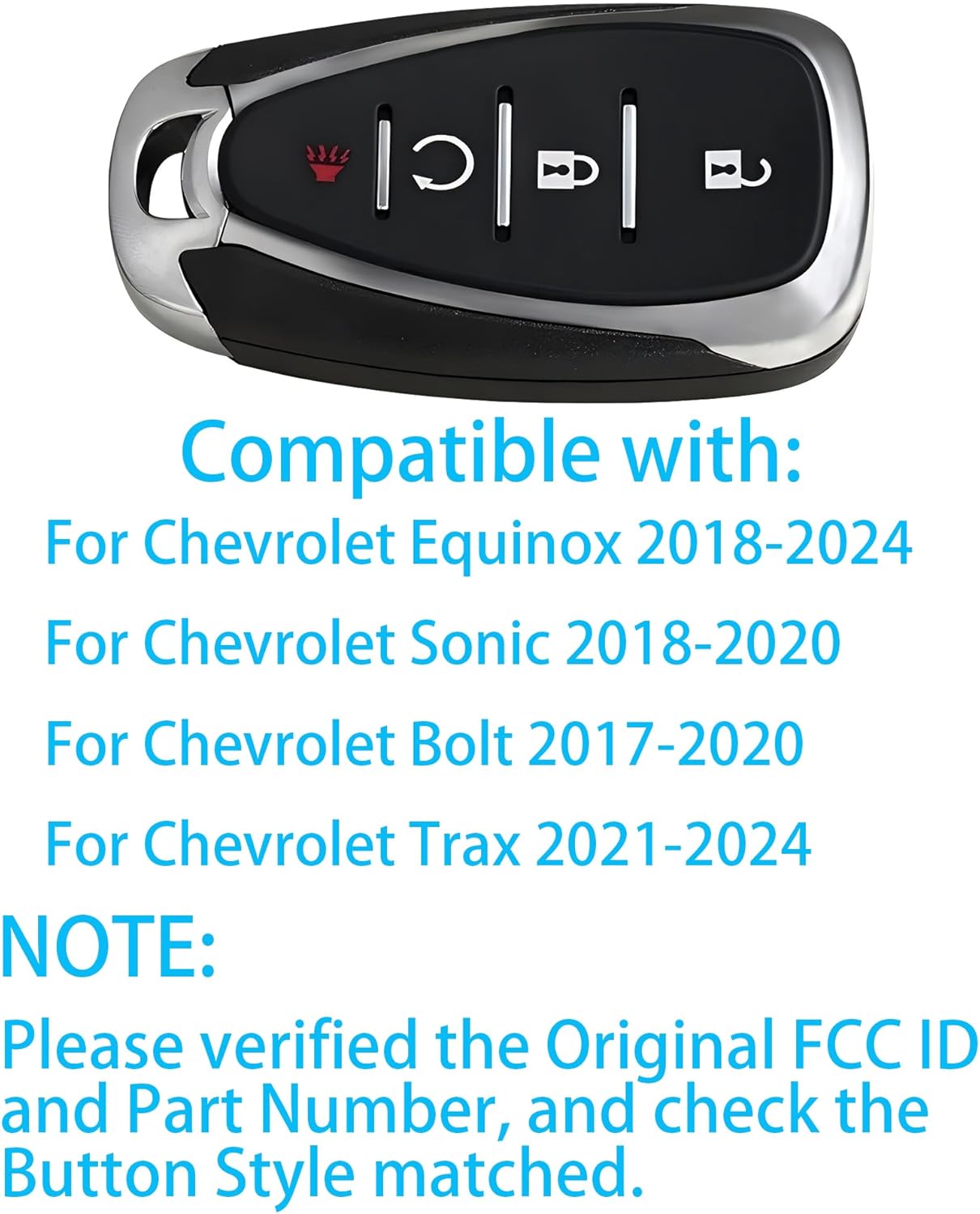 Smart Key for Chevrolet, Alliskeys Proximity Key Fob Replacement for Chevy Equinox Trax Sonic Bolt 2016-2021 HYQ4AA/HYQ4AS