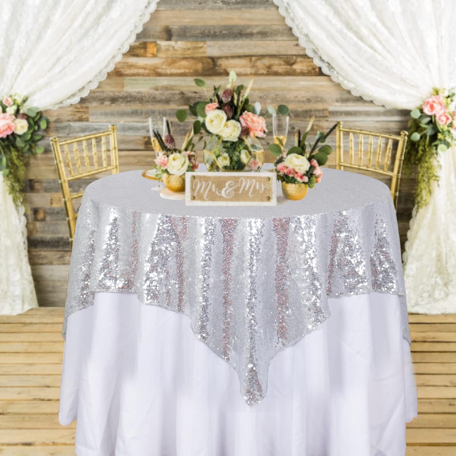 50''x50'' Square Silver Sequin Tablecloth Select Your Color