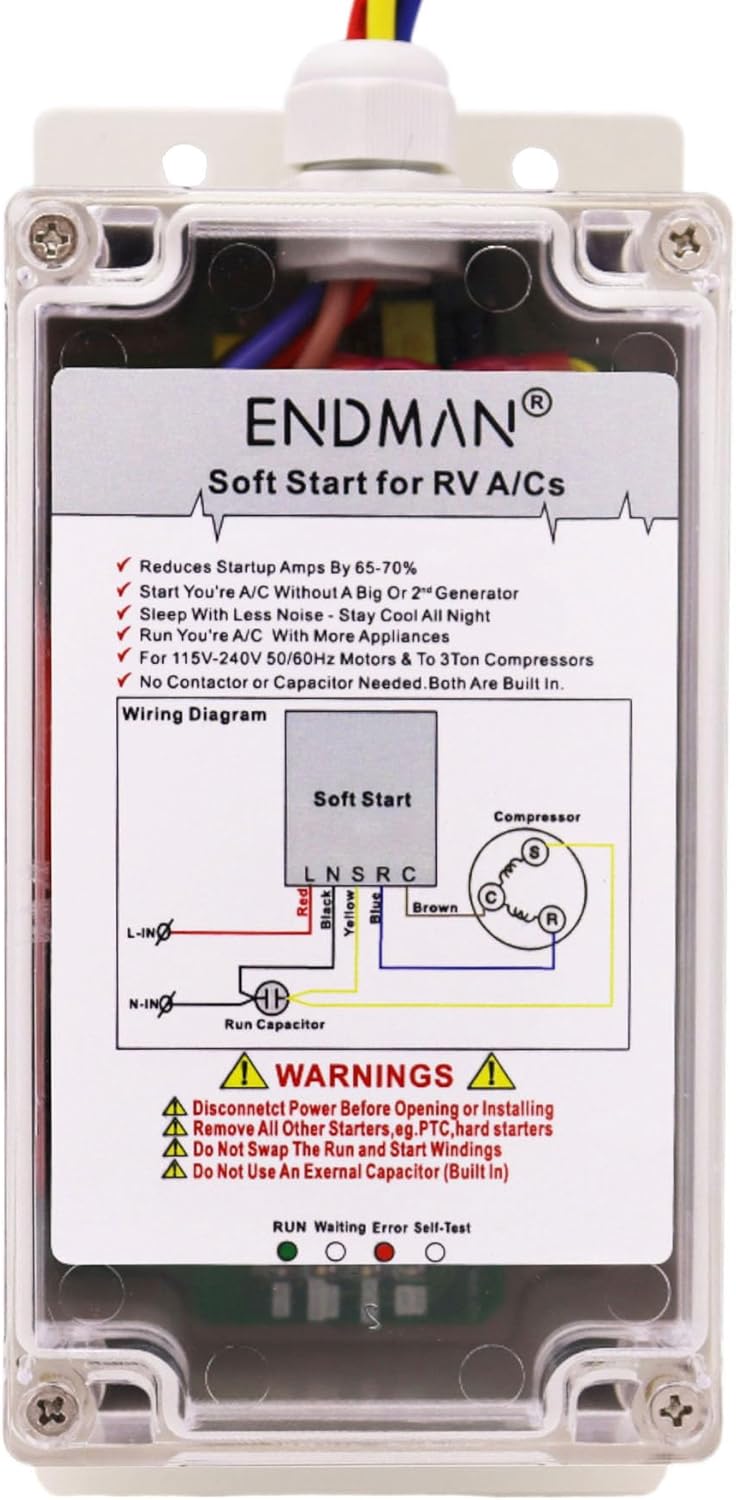 Soft Start for RV Air Conditioner, ENDMAN RV Soft Start Kit for Air Conditioner Enables Easy Start an A/C & Appliances on RV Power with a Small Generator