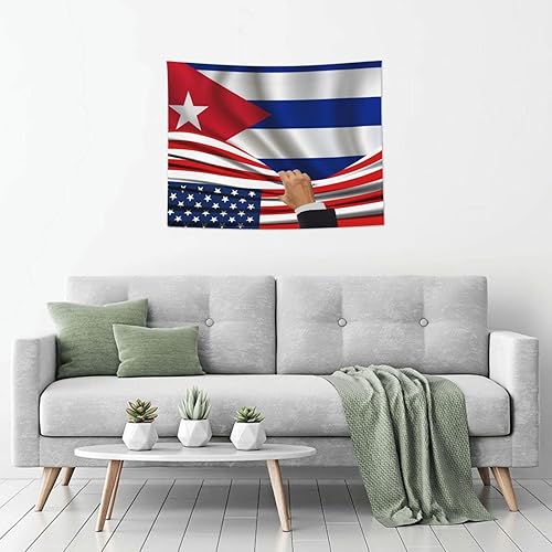 Vista 6 de Tapiz decorativo para pared, diseño de bandera estadounidense y bandera de Cuba, manteles de arte hippie de 29 x 37 pulgadas para dormitorio, sala
