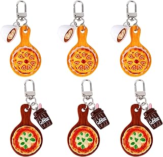 Framendino, 6 Pack Cheese Pizza Keychain Resin Food Charm Key Ring for Theme Party Favors