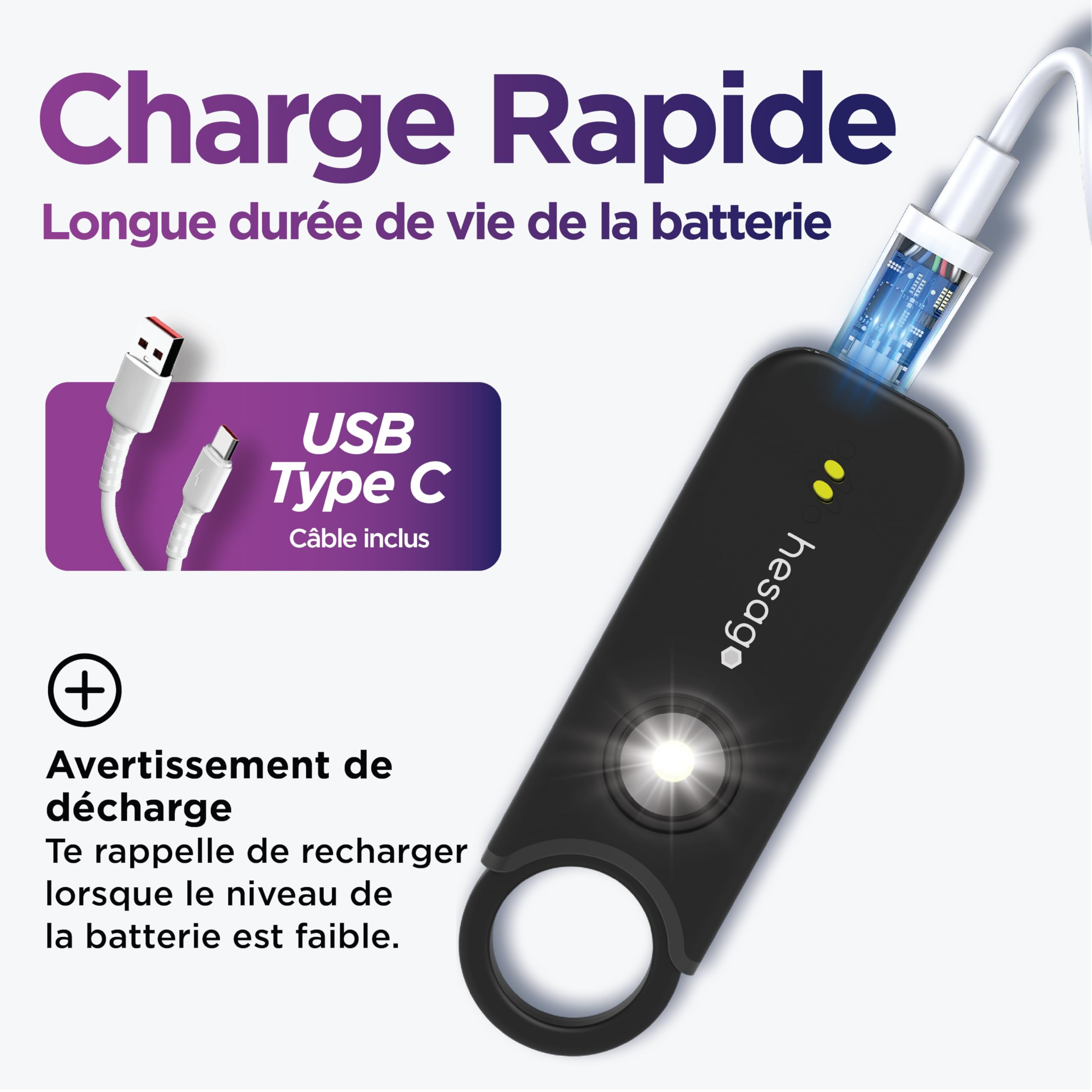 SnapSiren: Alarme Personnelle Anti-Agression 135dB pour Femme - Sifflet de Défense Électronique avec Lampe et Détecteur de Mouvement - Kit de Sécurité Portable (Noir)