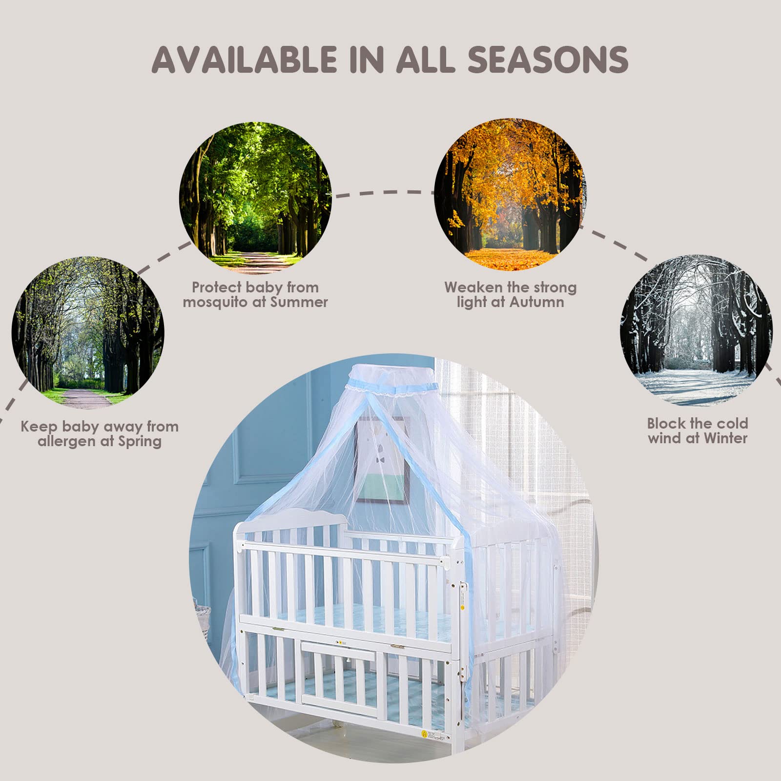 Mosquitera para Cama De Niños Jugando/Lectura, Redondo Malla Cortinas Mosquitera Dosel Tienda, Decoración del Dormitorio, Gran Transpirabilidad,Protección contra Insectos,Encaje Azul
