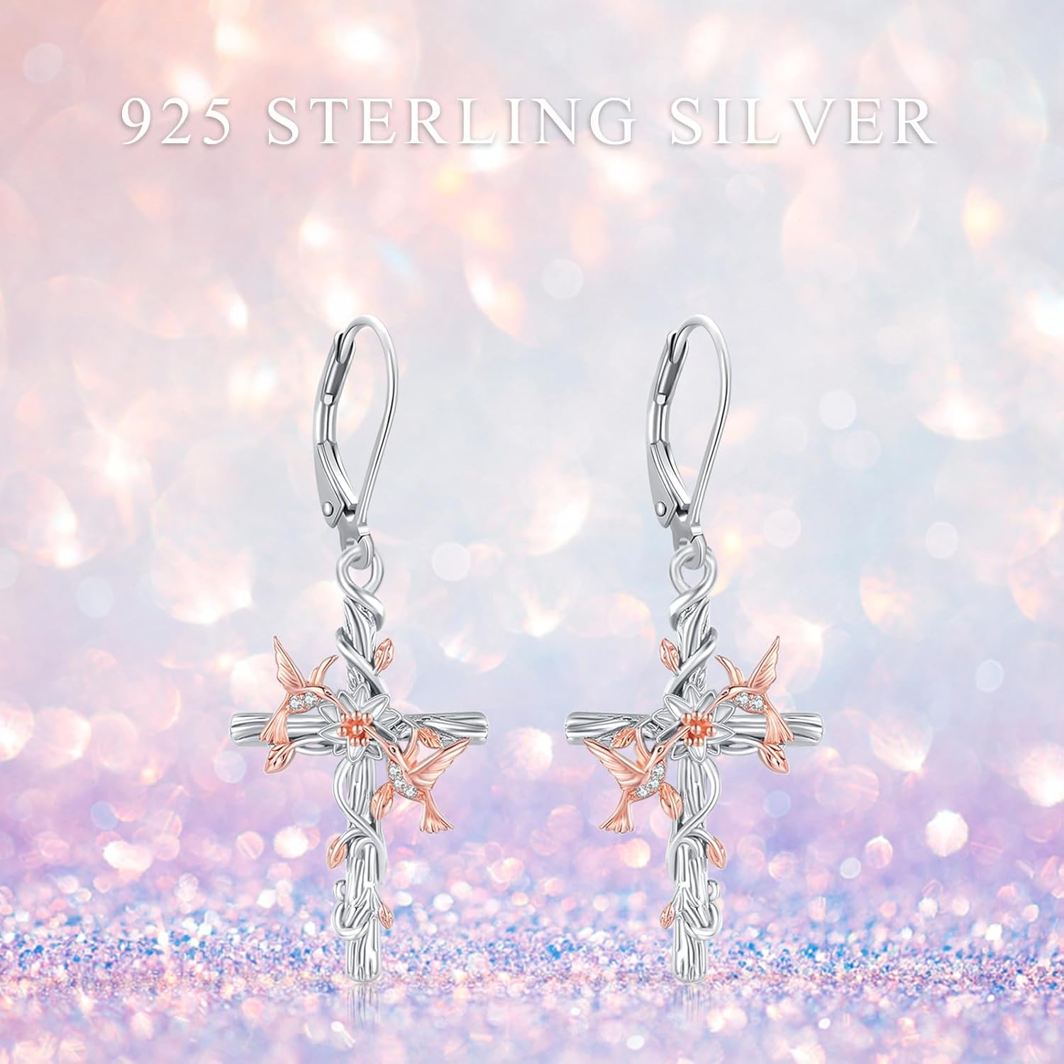 Hummingbird Dangle Earrings 925 Sterling Silver Cross Heart Flower Earrings Hummingbird Leverback Earrings Sunflower Bird Earrings Animal Earrings Mother and Daughter Earrings Hummingbird Jewelry Gift Birthday