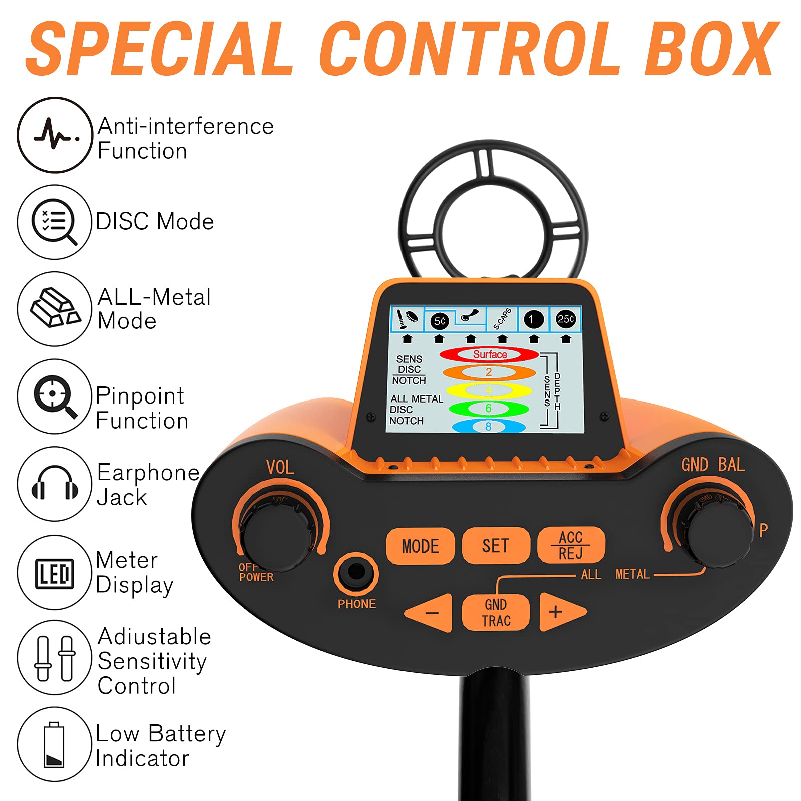 SUNPOW Professional Metal Detector for Adults, Adjustable Ground