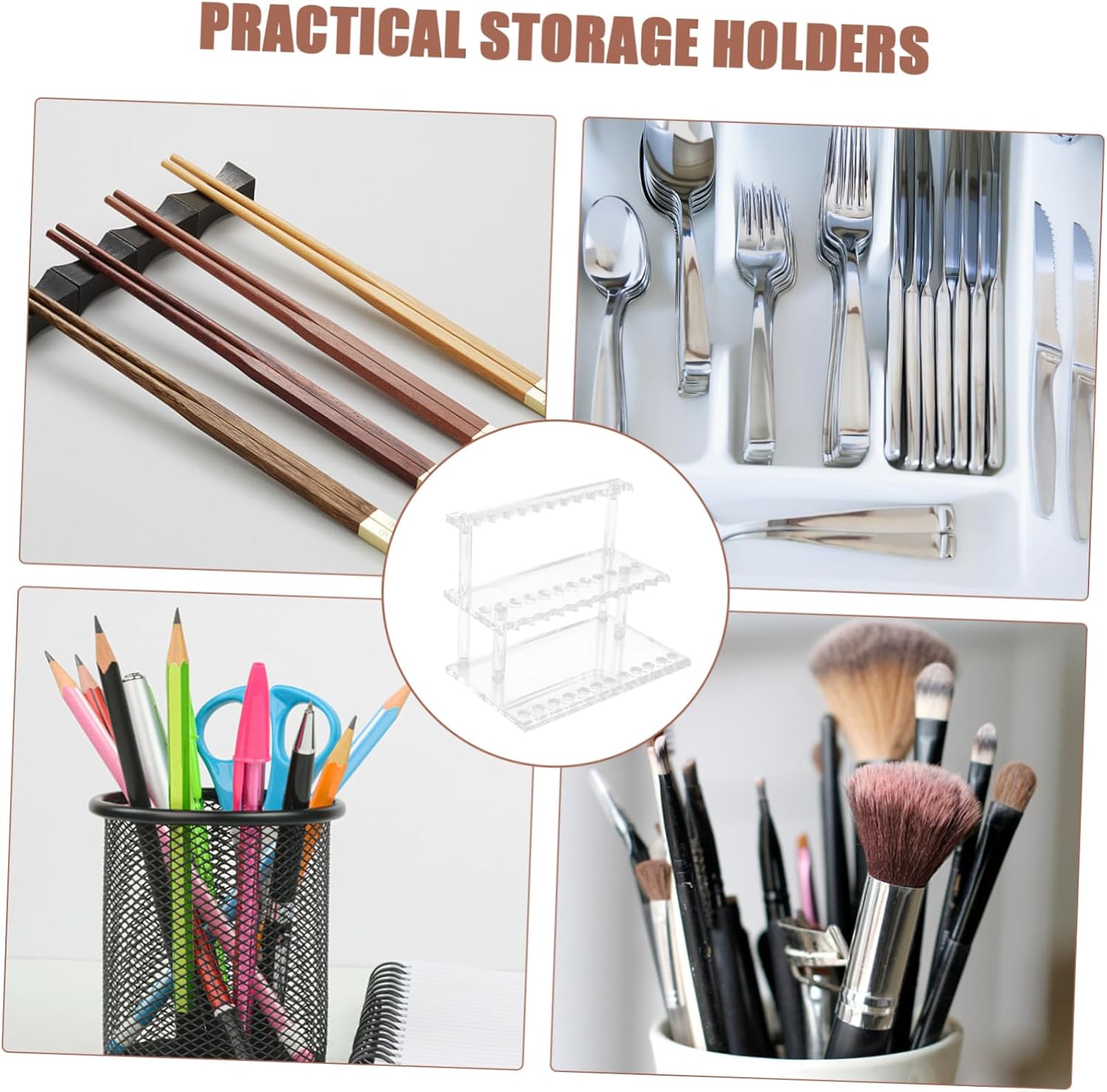 Acrylic Fork and Spoon Organizer Rack Multi-functional Compartment Display Holder for Cutlery Makeup Brushes and Stationery Stylish and Sturdy Storage for