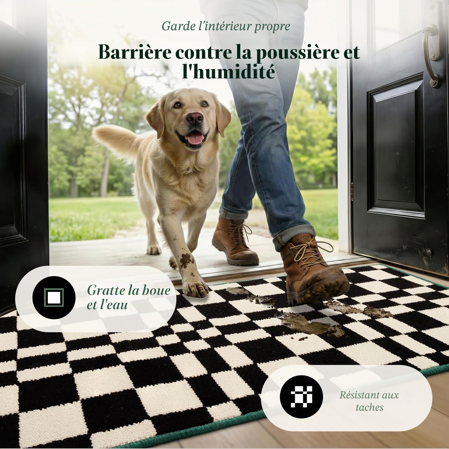 Biscpro Tapis à Carreaux Paillasson,Attrape-Poussière 80x120cm Tapis d'accueil pour Porte,Tapis d'intérieur antidérapant,Lavable et Absorbant,Tapis d'entrée à Profil Bas couloirs,buanderie(Noir)