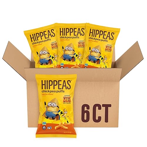 Hippeas Puffs de garbanzos, vibras veganas de nachos, 4 onzas (paquete de 6), 0.11 onzas de proteína, 0.11 onzas de fibra, vegano, sin gluten,